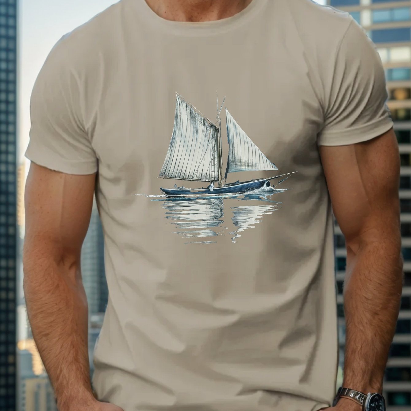 TEMU Water Vintage Inspired Sailboat Illustration Men's Short Sleeve T-shirt Summer T-shirt Top