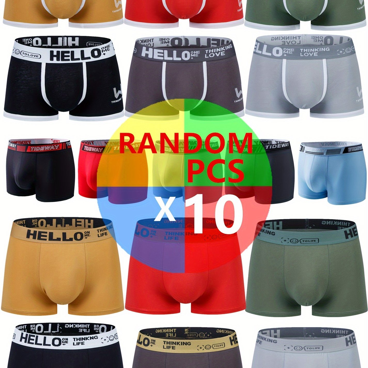 Image of 10-pc Random Color Men's Comfortable Briefs Sports Fitness Home Casual Boxer Shorts Youth Boxer Briefs