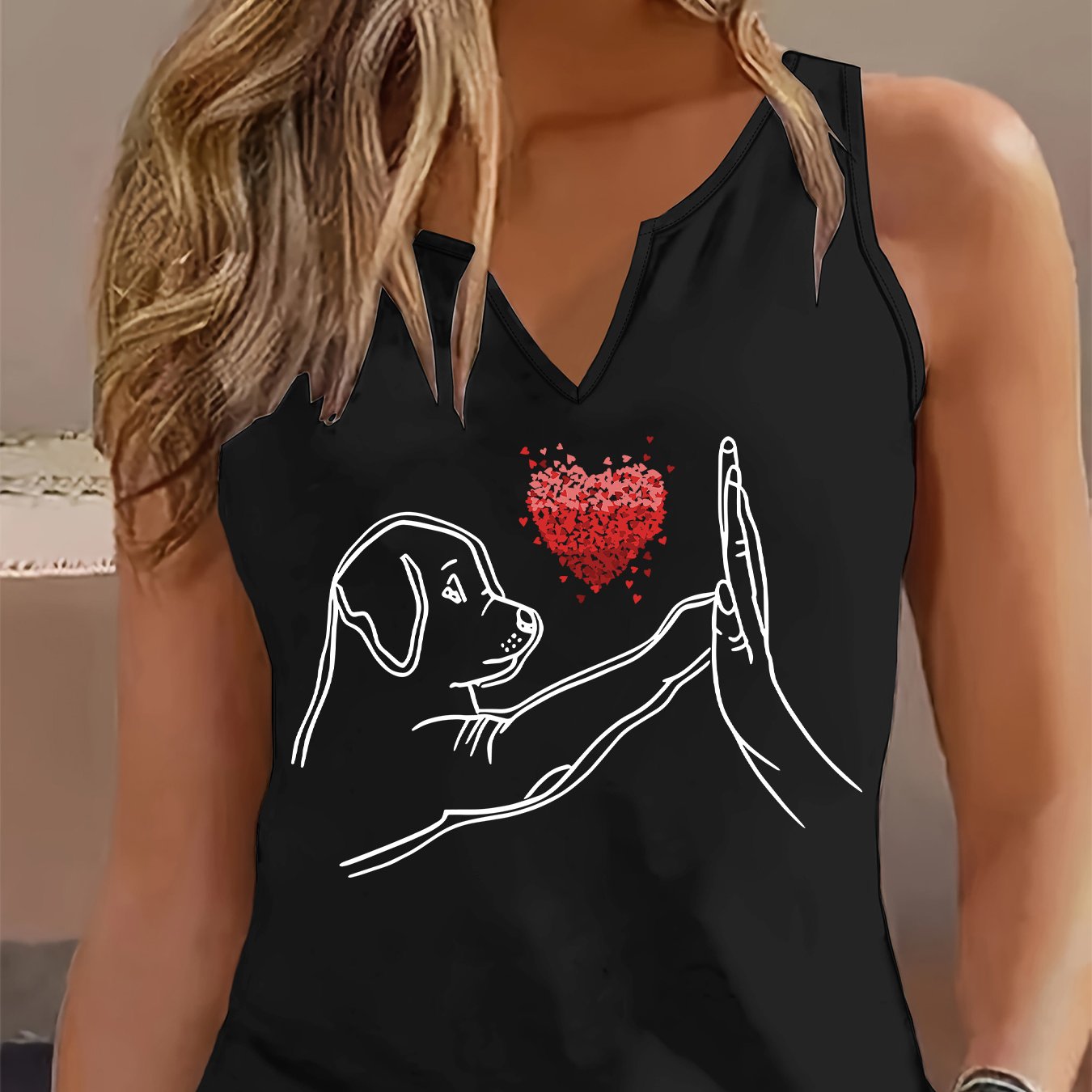 TEMU Fashionable Women's Sleeveless Tank Top With A -shaped Dog Print, A Casual And -neck Breathable Top