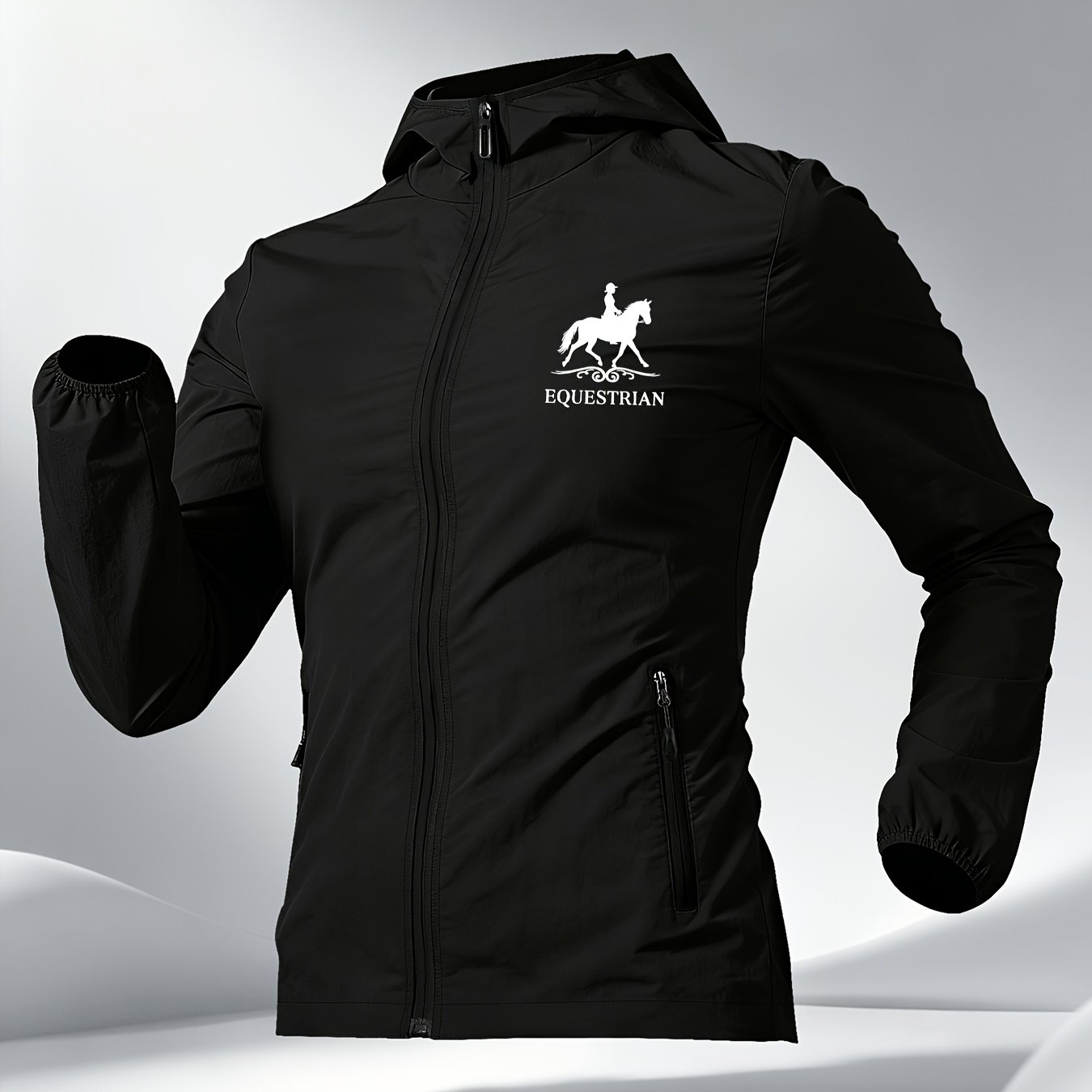 TEMU Women's Vintage Hooded Jacket - Horse Riding Print Zipper Front Jacket With Hood, Soft -friendly Loose Fit Blazer, Suitable For - Wear, Machine
