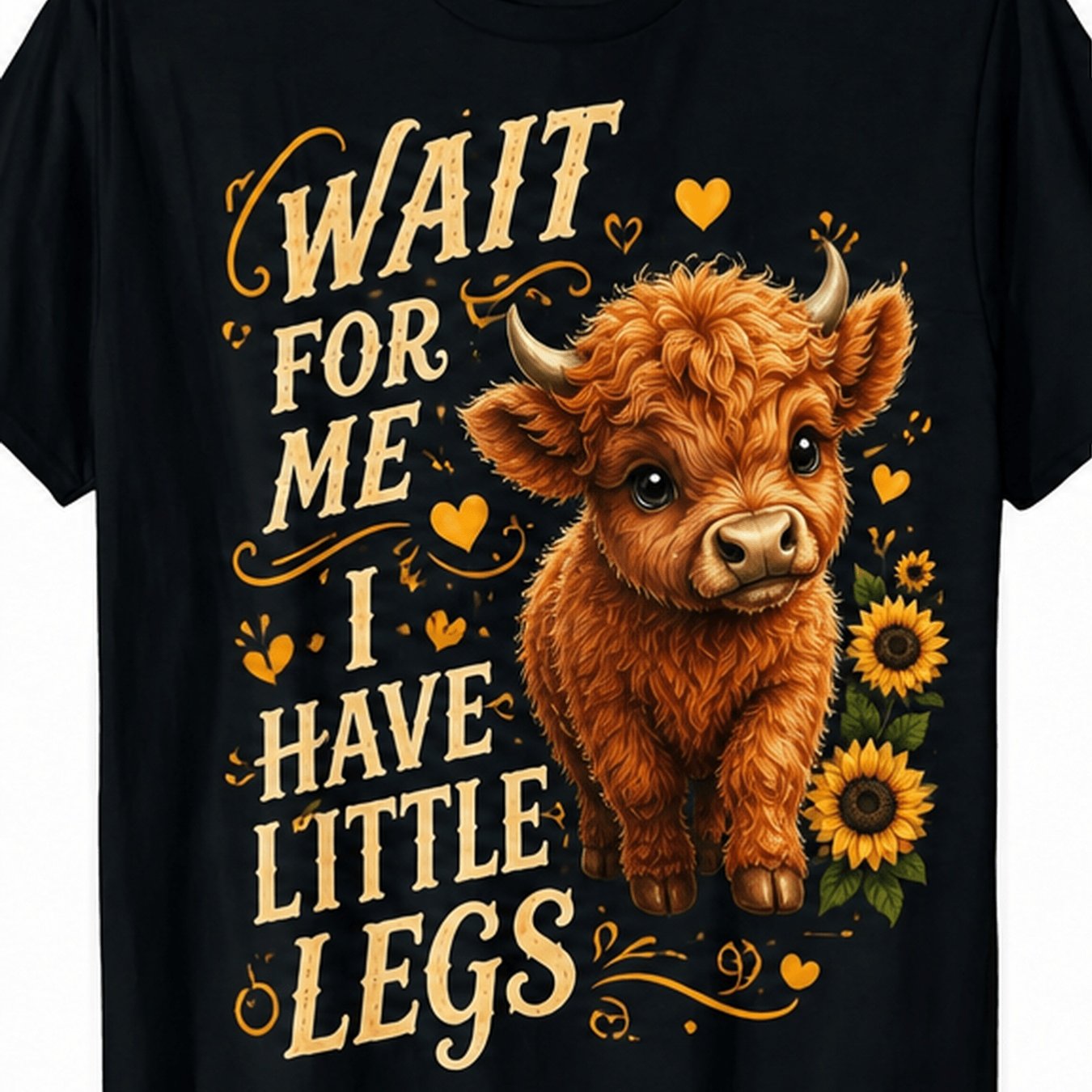 TEMU Highland Cow With Sunflowers Round Neck Short Sleeve T-shirt, Loose Fit, , Wear, Machine Washable, Local Warehouse