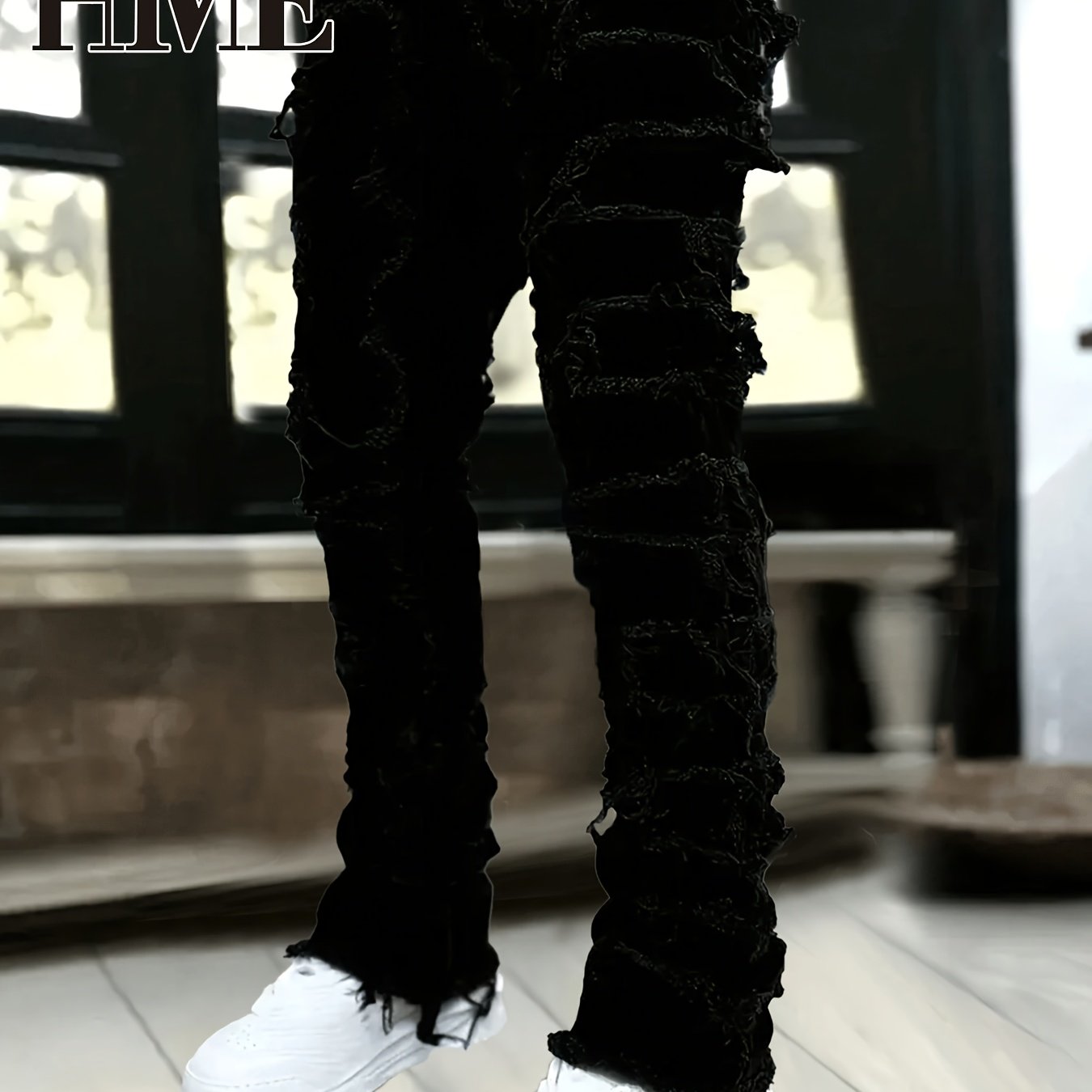 Image of Hme Hip-hop Style Original Hem And Trimmed Jeans, Men's Style Stretch Jeans