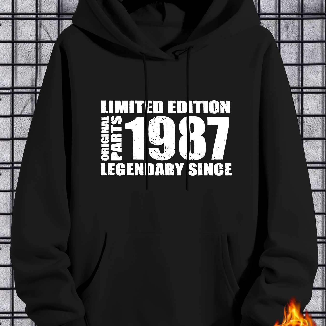 TEMU 1987 Element Print Men's Casual Sport Hooded Sweatshirt, Thickened Versatile Trendy Hoodie Top Sweatshirt