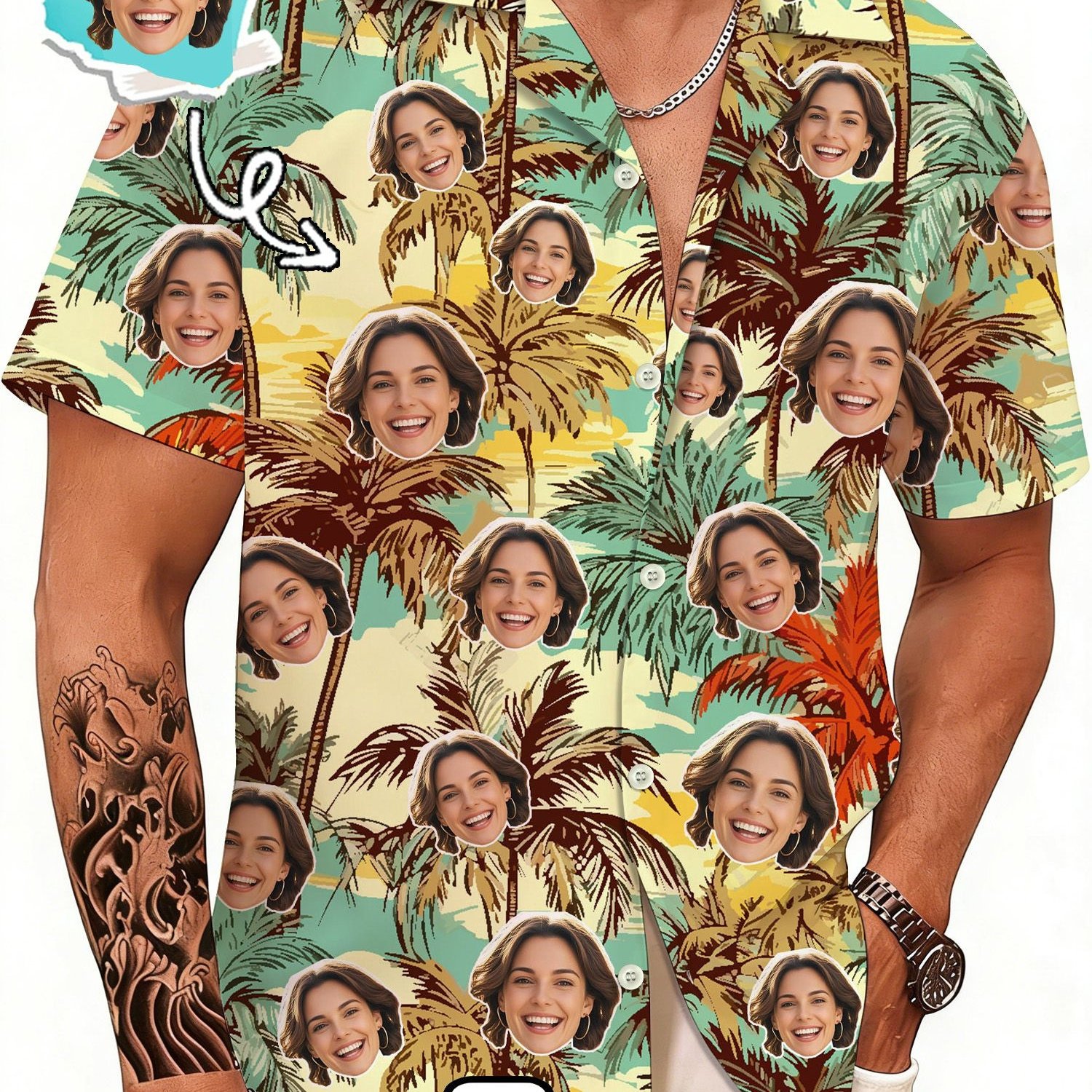 TEMU Custom Hawaiian Shirt Personalized Face Photo/text/ - Diy Collar Short-sleeve Beach Shirt Suitable For Bachelor Parties, Vacations, Birthdays -