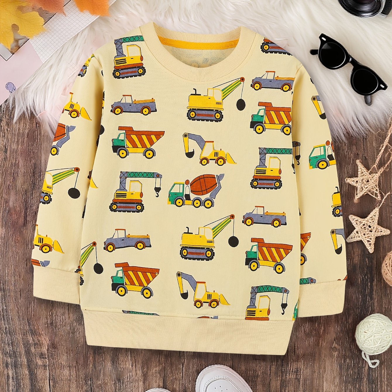 Top Cartoon Print Round Neck Pullover Size 2-7y