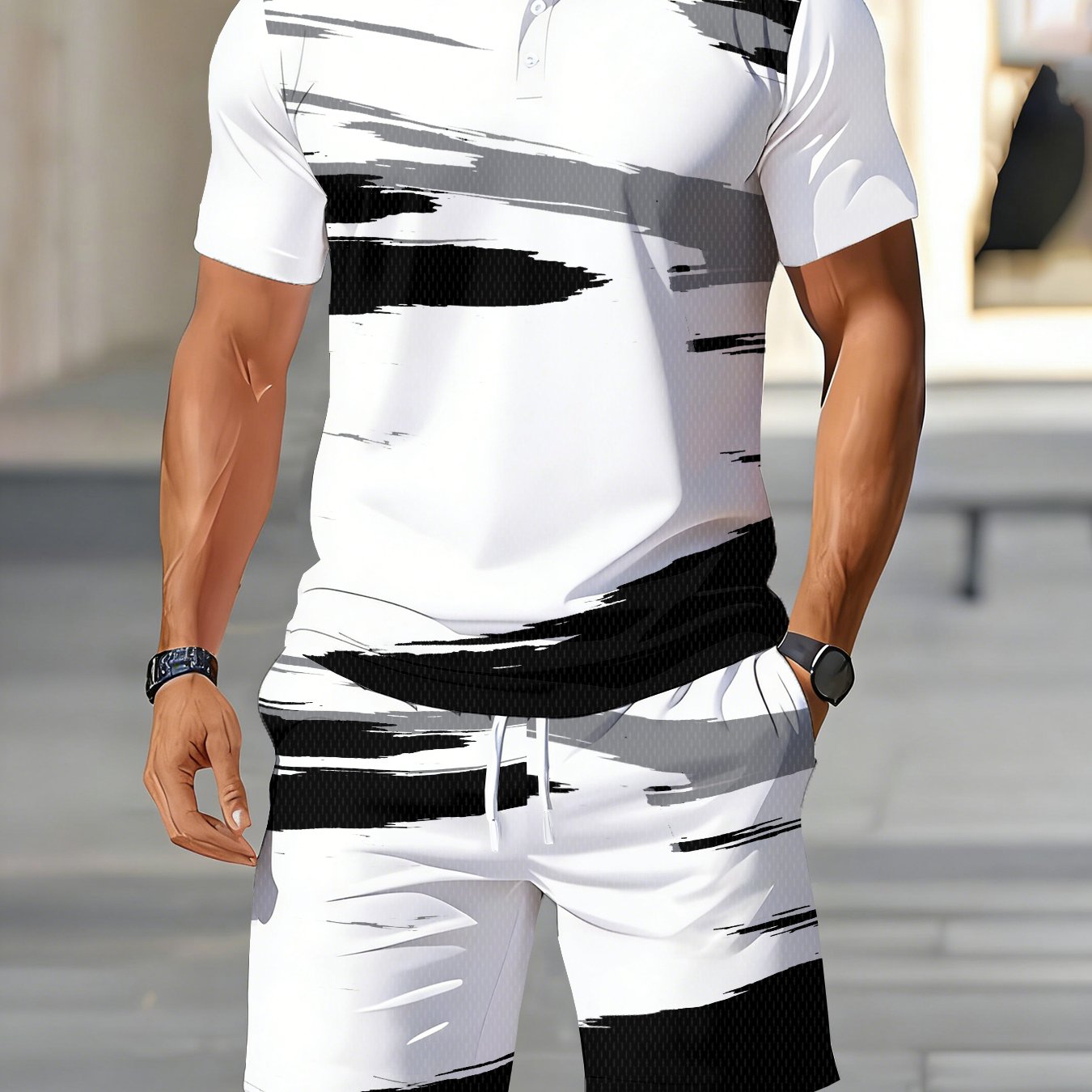 Shirt Short Sleeve Top And Shorts 2pcs Set, Summer Casual Fashion Streetwear