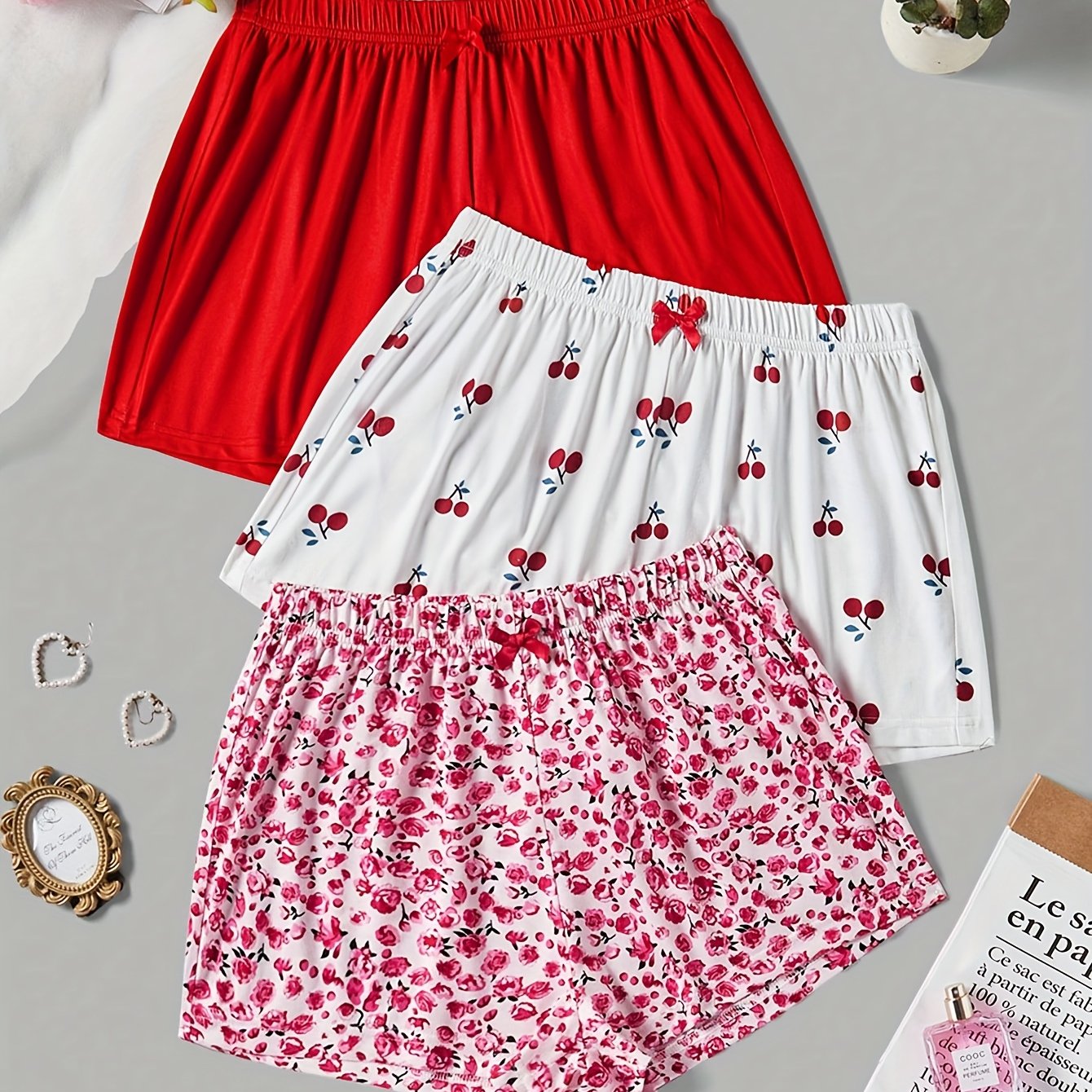 E-shop Damenhose Frühling Sommer Vielseitige Bequeme Rote Hose Bedruckte Hose Damen Sommer Freizeit Shorts Sommer Outfit Weiche Girly Kurze Hose Damen