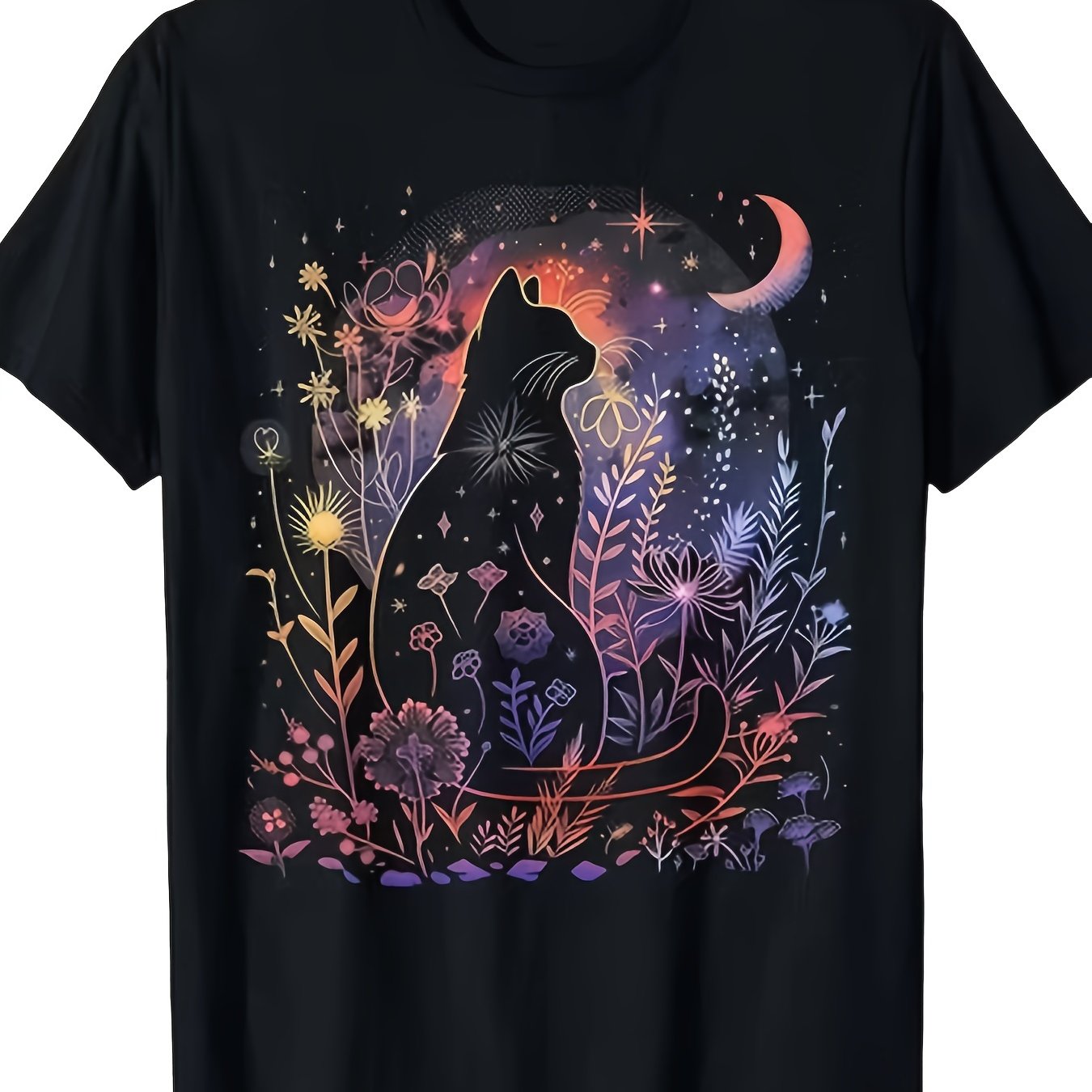TEMU Unisex Gothic Style Mysterious Night Sky - Unisex Holiday Gift Casual Outing 2026 New Style T-shirt 180g