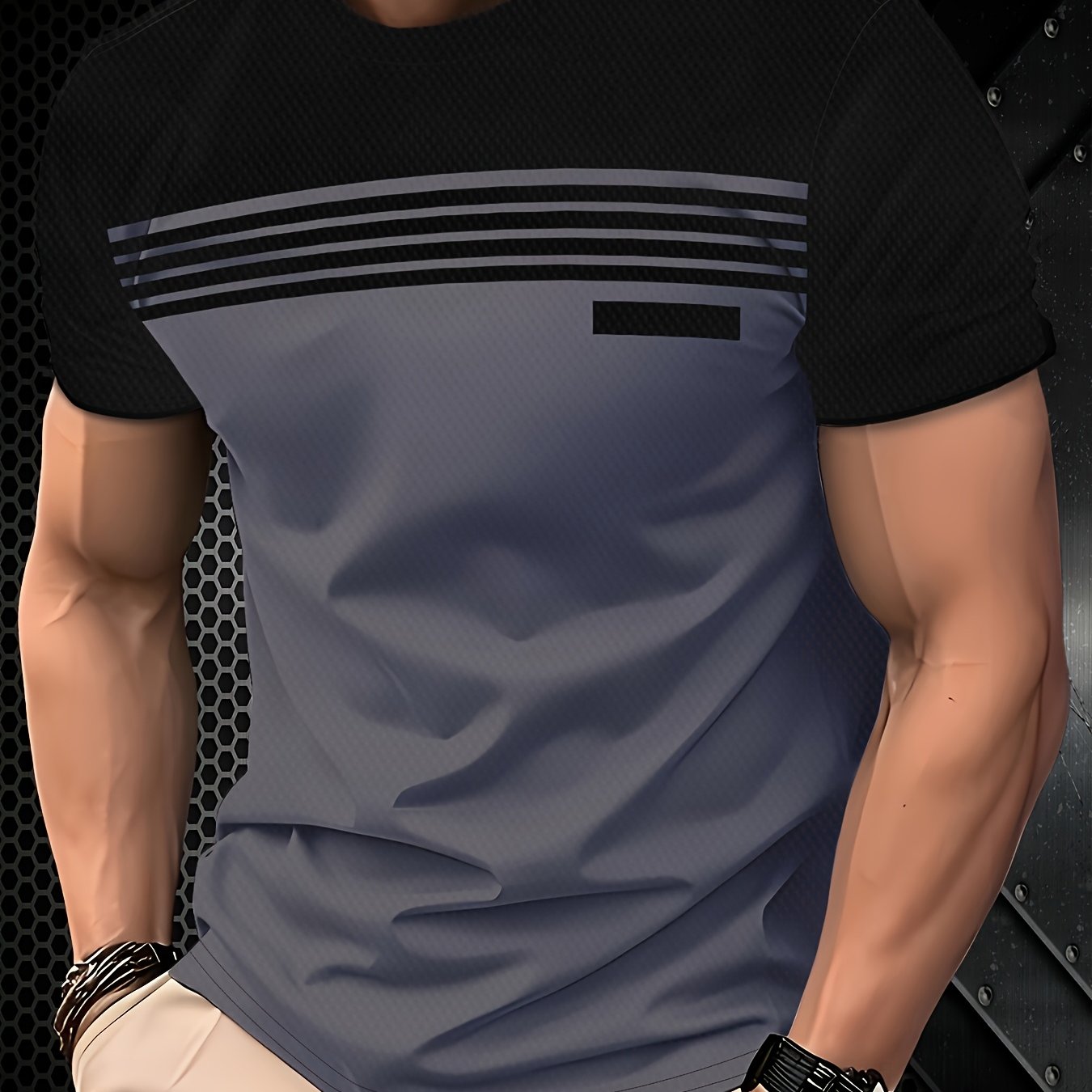 TEMU Men's Fashion Casual T-shirt - 100% Polyester, Round Neck Short Sleeve, Machine Washable, Style, Casual Wear | Round Neck Tee | Smooth Texture