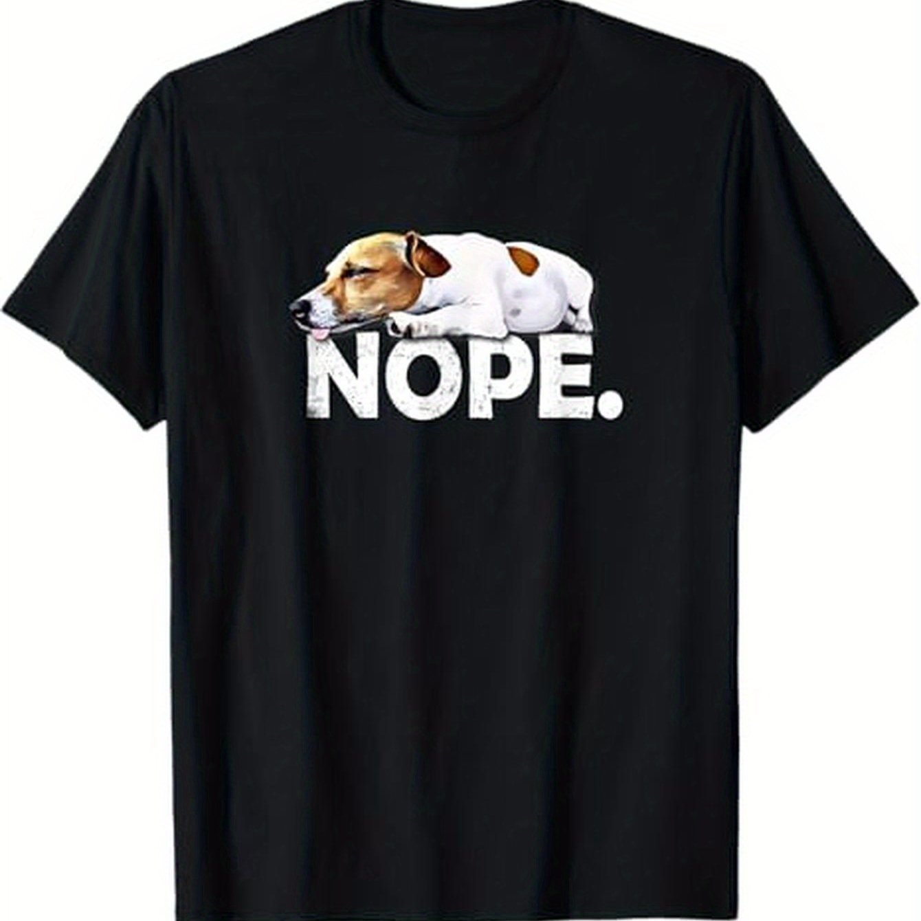 TEMU Funny Terrier "nope" Pattern T-shirt- Soft And Breathable, Suitable For Dog Lovers Of Genders, Available In Sizes S-xxxl, Black Casual Wear With