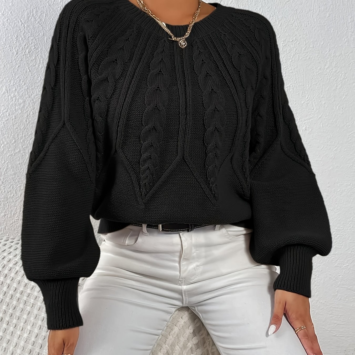 TEMU Grande Taille - Grande Taille - Pull Femme Grande Taille Couleur Unie Automne et Hiver avec Manches Lanternes