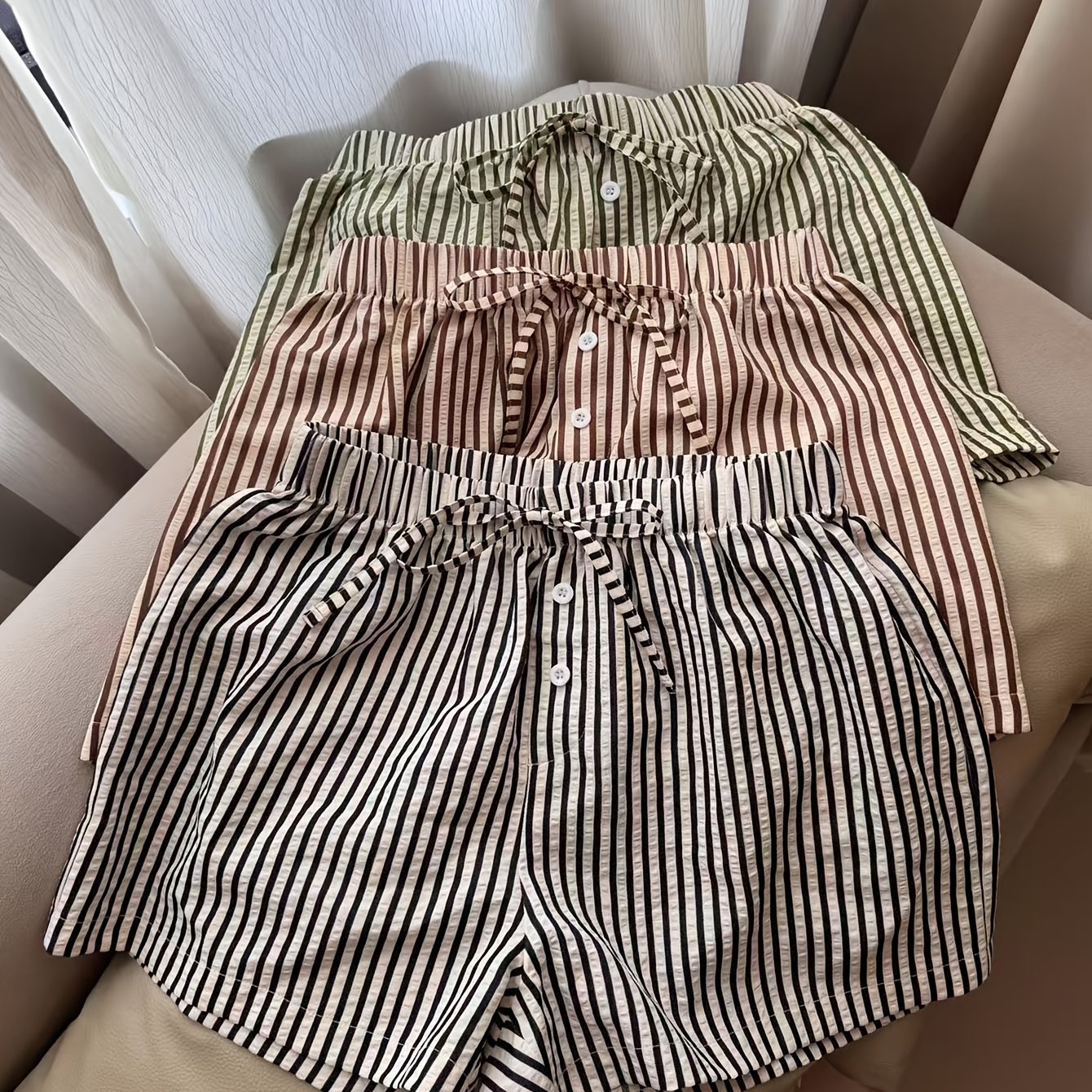 TEMU 3pcs Women's Home Shorts, Striped Casual Comfortable Shorts