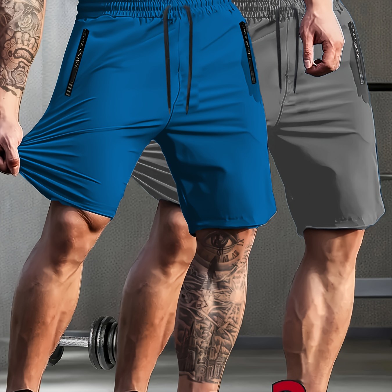 TEMU 2pcs Men's Trendy Fashion Athletic Shorts Set, With Drawstring Waistband And Letter Zipper Pocket, Perfect For Summer Outfits, Gym Training