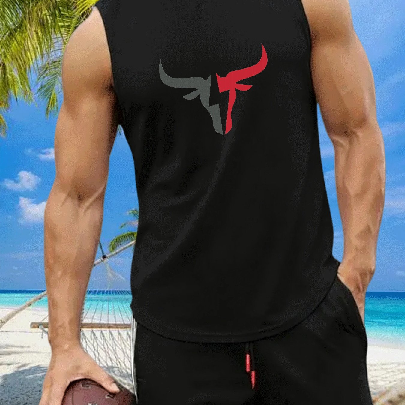 TEMU Men's Sleeveless Sports Vest - 100% Polyester Breathable Fitness Training Top With Sweat-absorbent Technology, Machine Washable Sleeveless Shirt