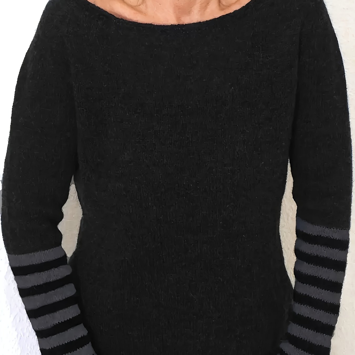 Women's Stylish Color-block Striped Sweater - Casual Round Neck Long Sleeve Pullover
