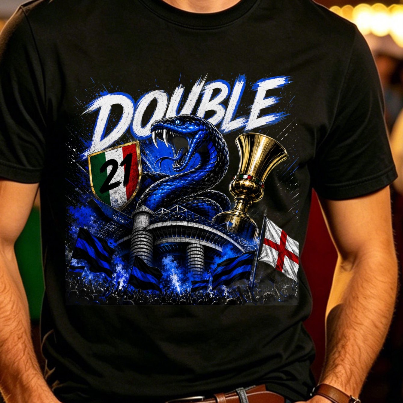 New Style Italian 21 Snake And With Stars Football Trophy And Text 2025 2026 Street Tropical Urban Breathable T-shirt Distressed Durable Cozy
