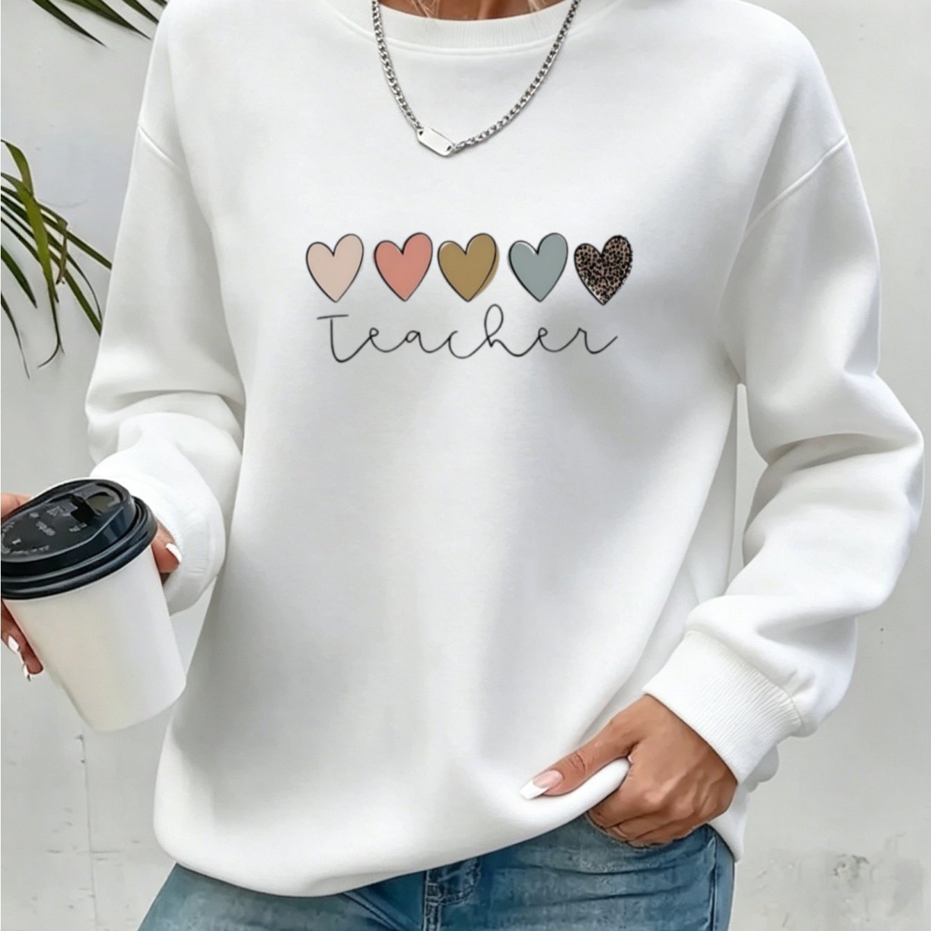 Image of Letter Print Sweatshirt - Crew Neck Casual Sweatshirt For Fall And Spring - Women's Clothing