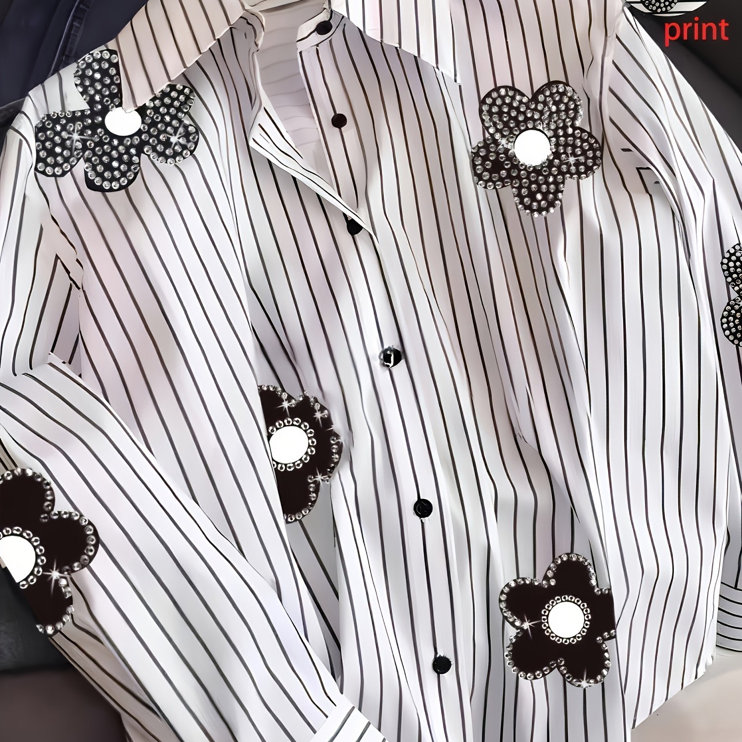 TEMU Women's Striped Shirt, Pattern Print, Suitable For Spring And Autumn