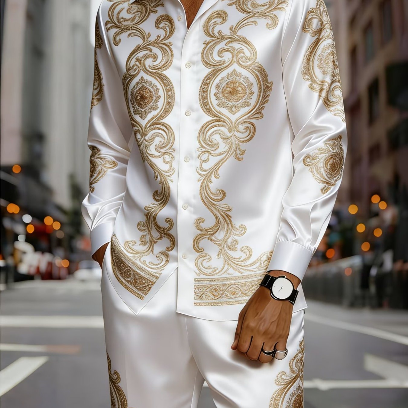 A Stylish Two-piece Outfit Featuring A Collared Button-up Shirt And Trousers, Designed For And , Making It Perfect For Different Events. An For Holiday Presents, An Essential Gift For Men