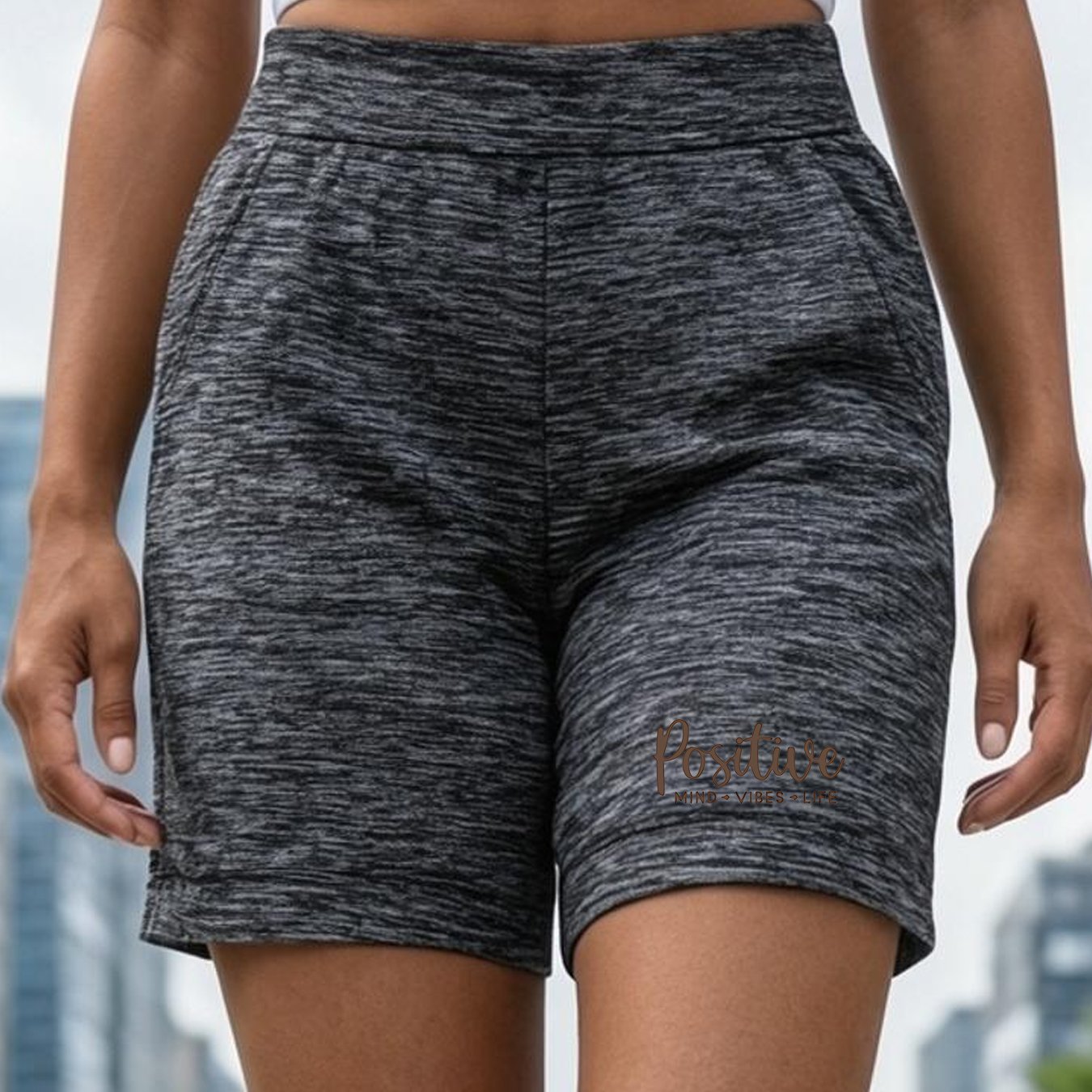 TEMU Women's Casual High-waist Athletic Shorts, "positive Mindset Living" Printed Soft Comfortable Fitness Shorts, Suitable For Gym Running Hiking