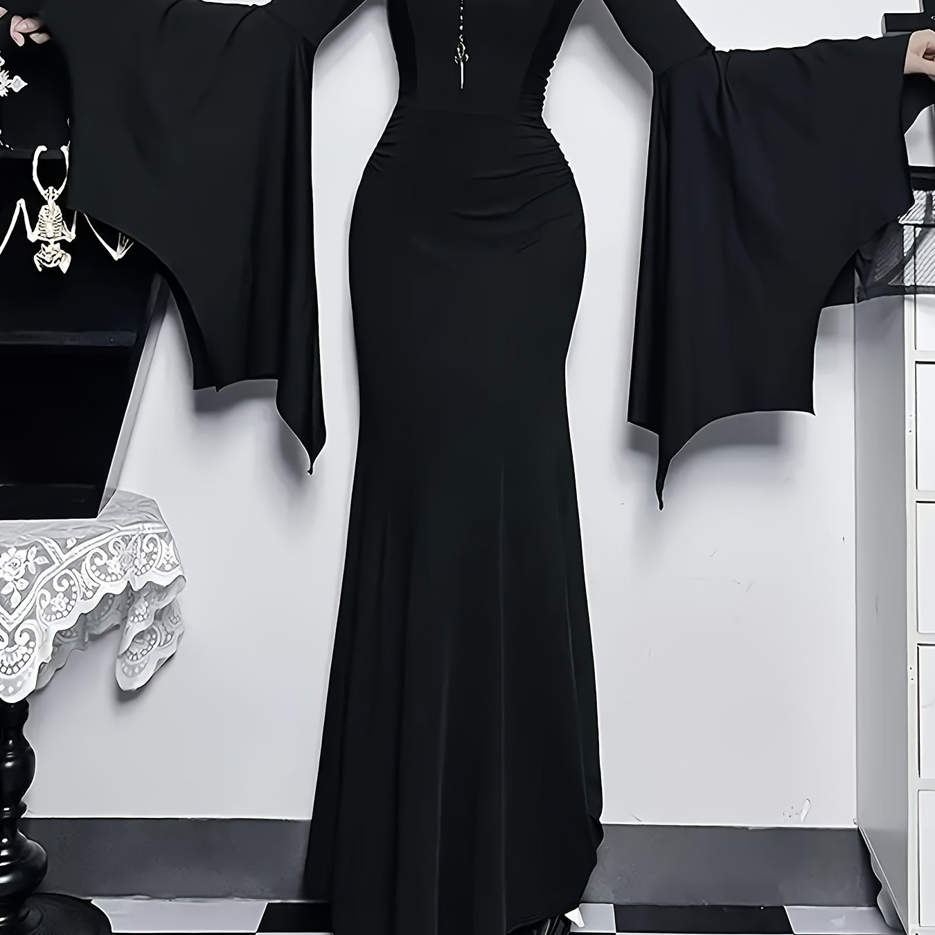 Bk052179 Gothic Style Spicy Temperament Slim-fit Batwing Sleeve Mermaid Dress