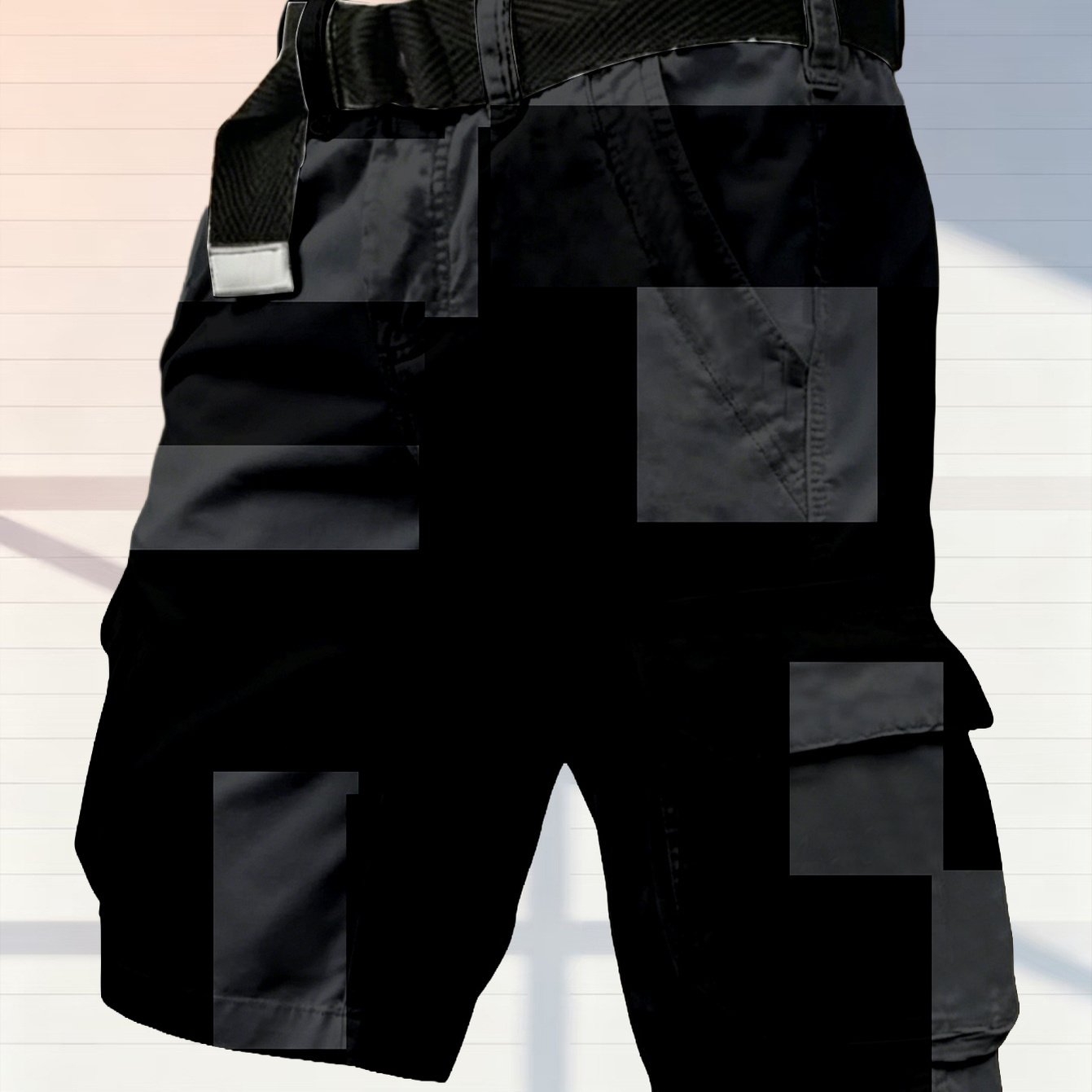 Image of New Arrival Men Plus Size Cargo Shorts Without Belt Outdoor Street Outfit Black Gray Geometric Splicing All Over Print Summer Comfortable Versatile Design Sense Cargo Shorts, Plus Size