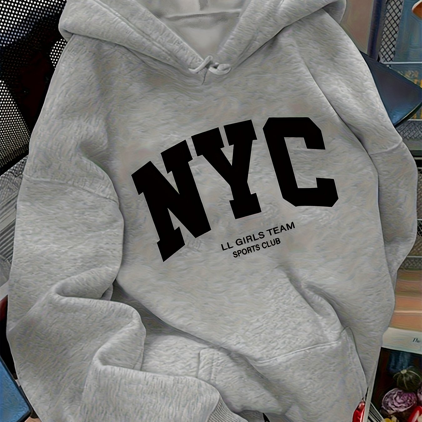 TEMU Sweat à capuche pour femme motif NYC, sweat oversize à épaules tombantes, haut d'hiver léger à capuche, occasion spéciale décontractée, vêtement