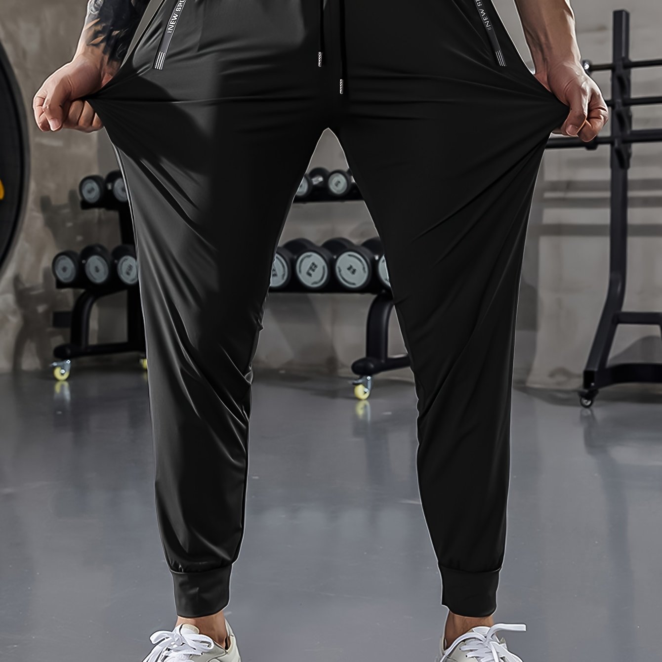 Men's Sports High-elasticity Pants, Waistband Adjustable Tightness And Zipper Pockets. Solid-color Quick-drying Jogging Pants Are Very Suitable For Wearing During Fitness Running And Other Exercises