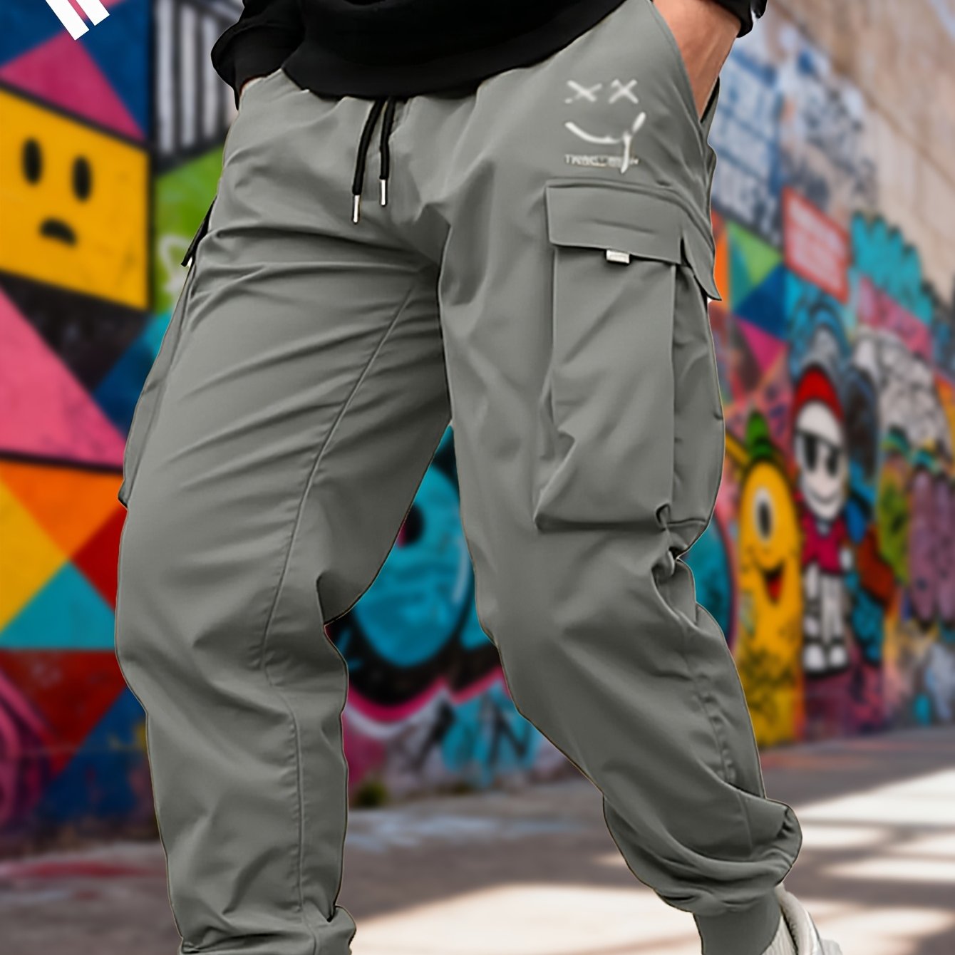 TEMU Multi-couleurs ! 1 pantalon cargo décontracté pour homme, couleur unie, avec cordon de serrage, pantalon cargo décontracté multi-poches, adapté