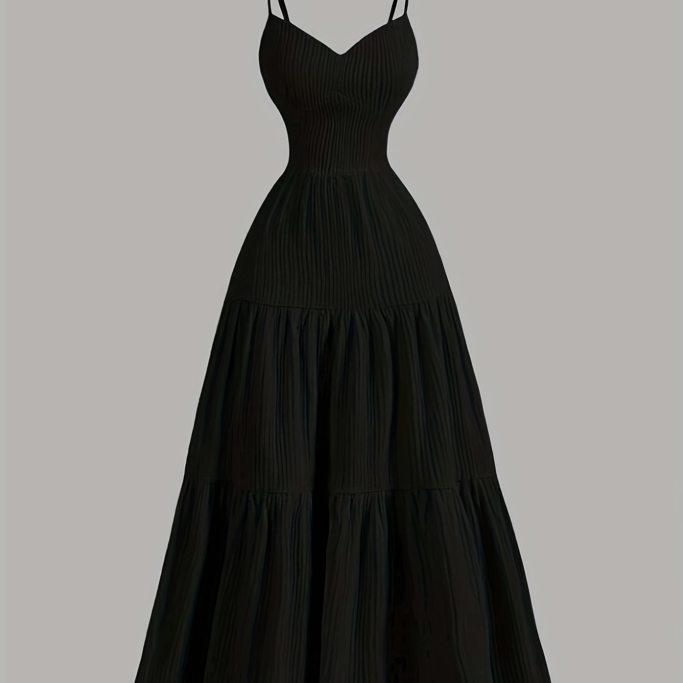 TEMU Black Elegant Goddess Spaghetti Strap A-line Waist-defining Dress
