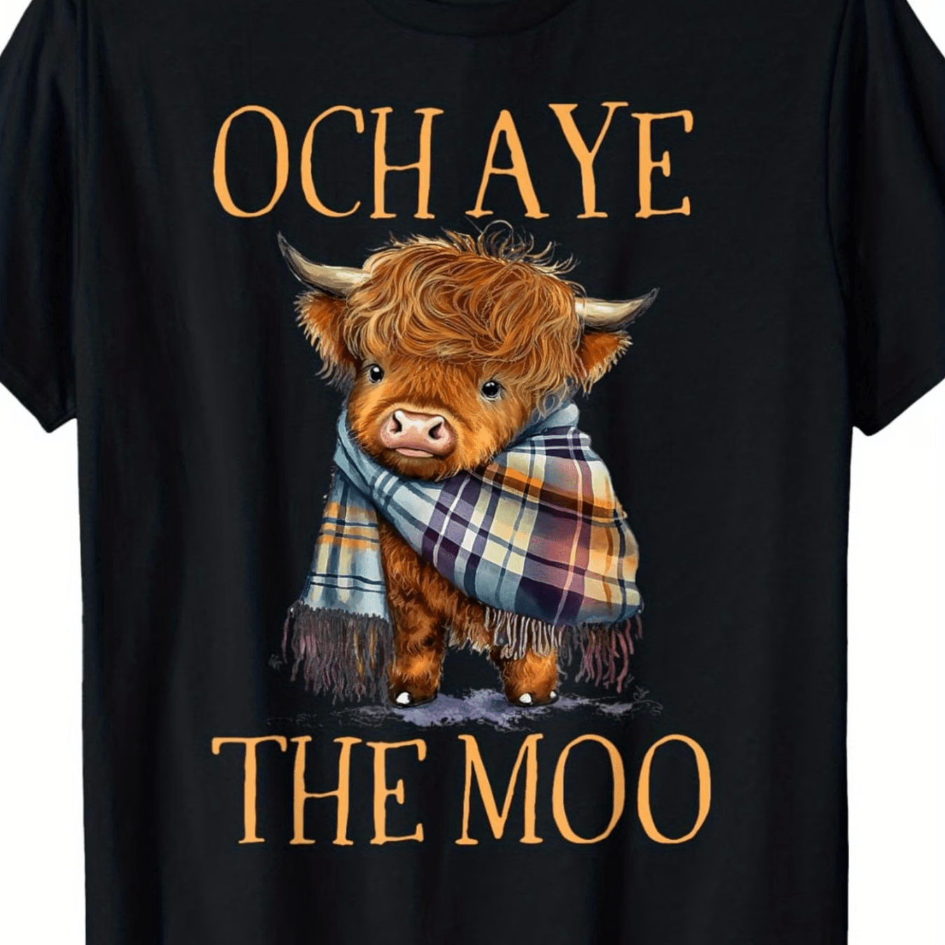 TEMU Men's Och Aye The Moo Graphic T-shirt - Cute Highland Cow Design, Soft And Breathable, , Round Neck, Short Sleeve Summer Tee, Tee