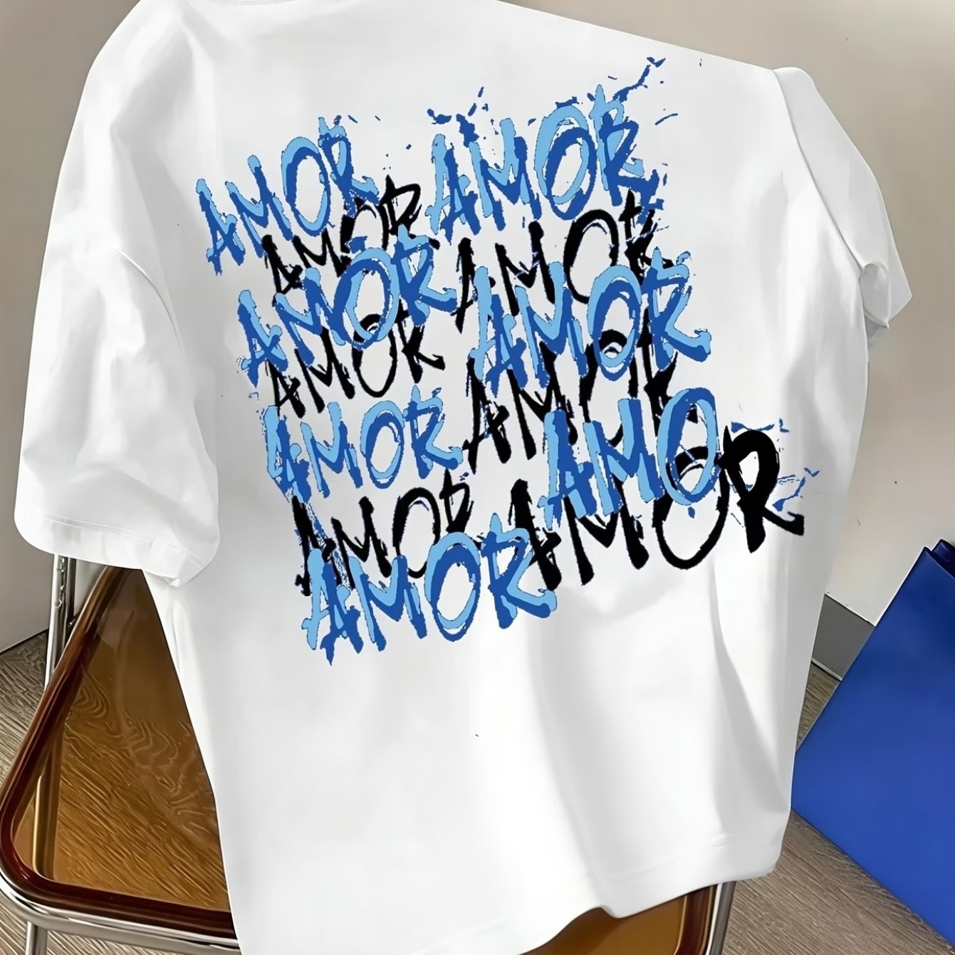 TEMU T-shirt Graffiti Lettres pour Homme et Femme - Haut à Manches Courtes et Col Rond avec Impression de Nom/, Vêtement Décontracté d'Été Lavable en