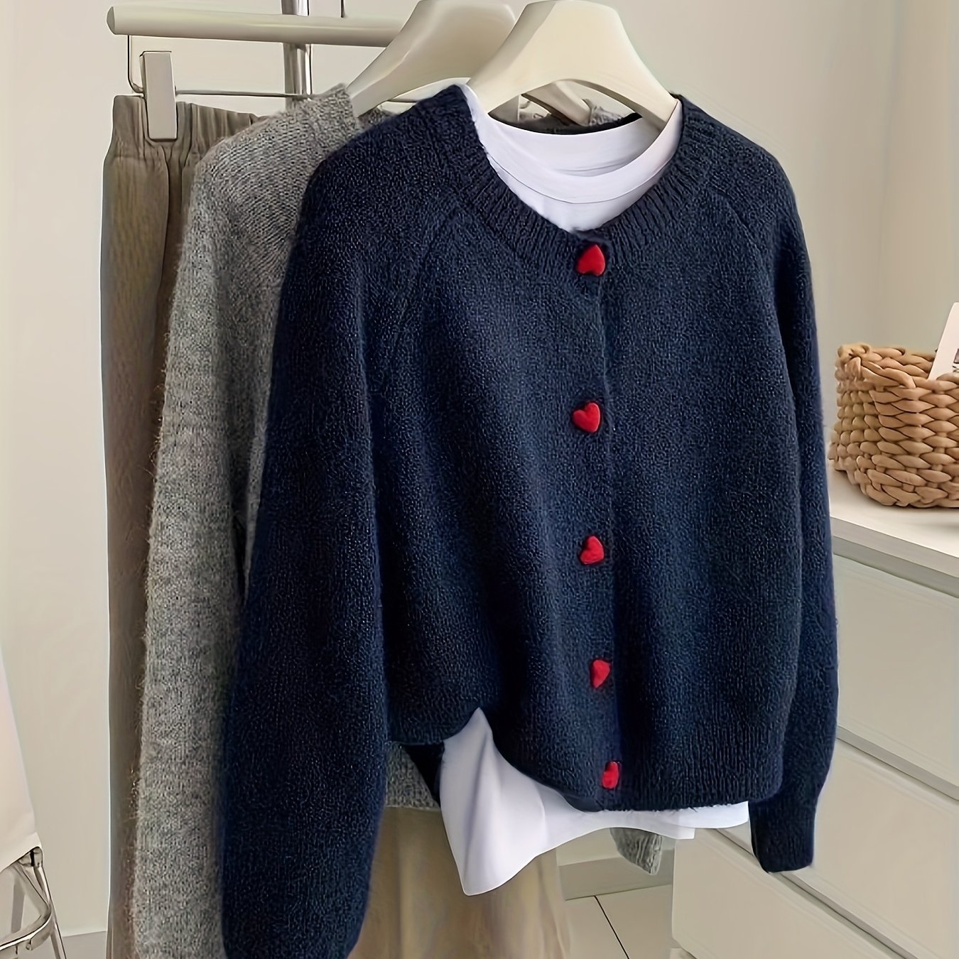 TEMU Summer And Autumn Fashion Casual Round Neck Button Solid Color Sweater Coat For Women Ll168 Single Piece Sweater! No Inner Wear Included!
