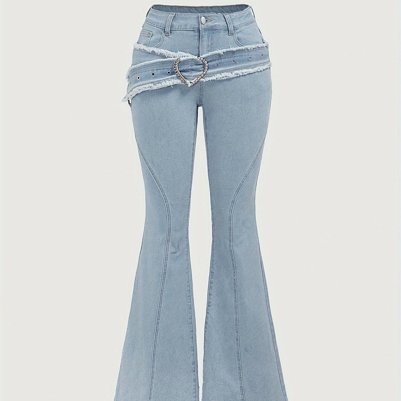 Ladies' Trendy Fashion Denim Long Pants With Belt Decoration, Stretchy, Comfortable, And Designed To Enhance Height And