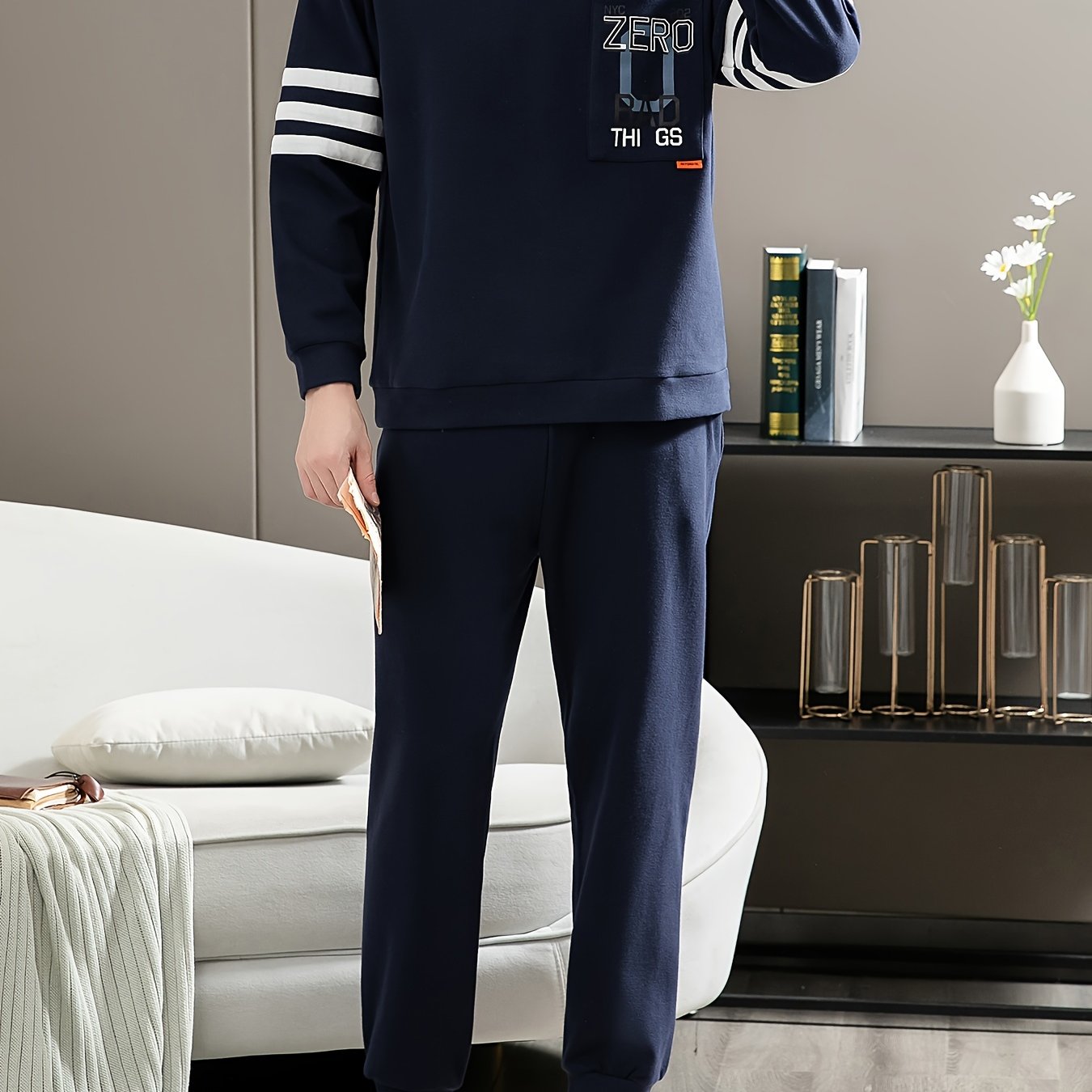 Men's Pure Long Sleeve Pajamas, All- Spring/autumn Season, All- Teenager Wear Set, ' Loose Fit