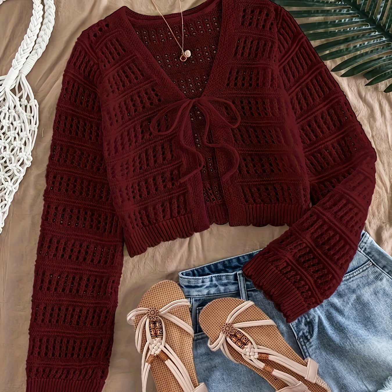 Women's Fashion Simple Solid Color Lace-up Open Cardigan, Spring/summer Long Sleeve Women's Top