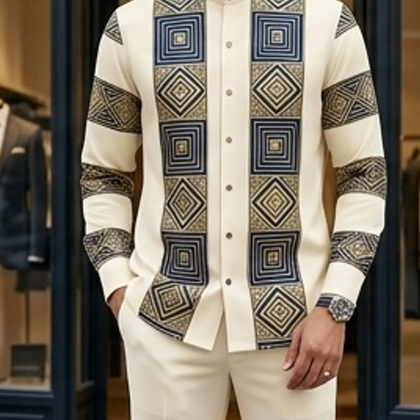 Image of Men's African Tribal Geometric Pattern Ethnic Style Casual Outfit 2pcs Set Breathable Lightweight Daily Wear Vacation Street Style Summer Men's Fashion Clothing Holiday Gift