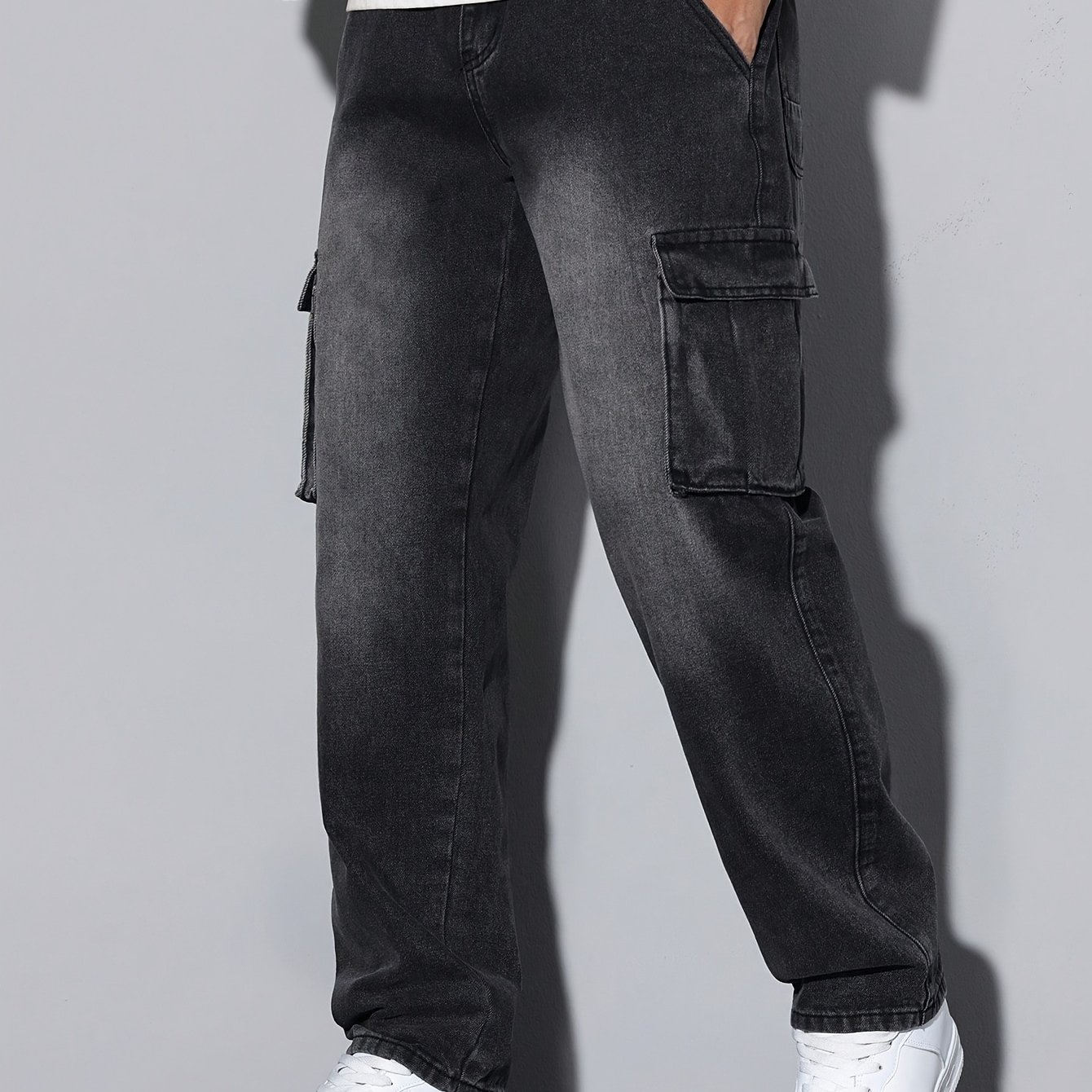 Image of Men's Casual Black And Gray Stretch Jeans With A Simple Multi-, Fashionable Street Style, Suitable For ., Autumn Menswear