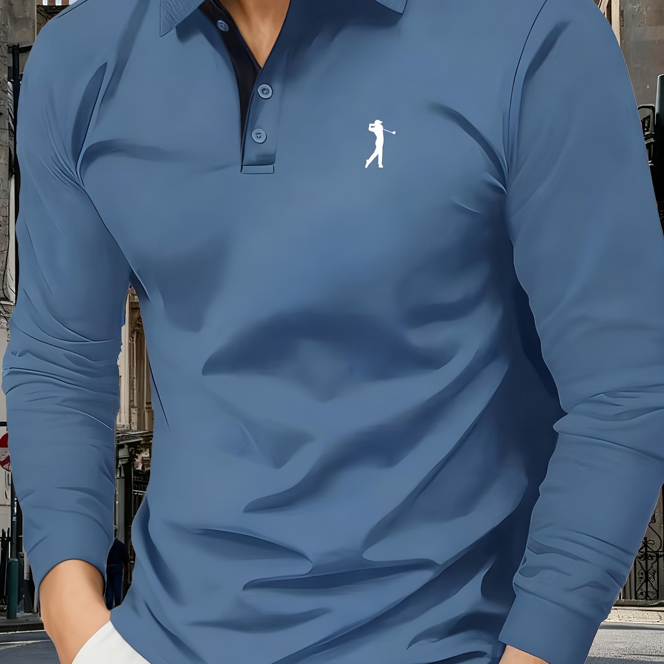 TEMU 3103# Long-sleeve Shirt, Golf Pattern Print, Color-, Stylish And Premium, Lapel Top, Comfortable And Breathable Fabric, Wrinkle-resistant And