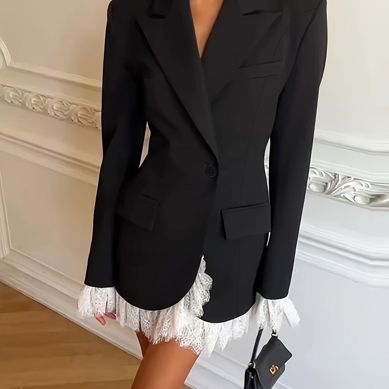 E-shop Eleganter einfarbiger Damen Blazer mit langen Ärmeln und Einzug, geeignet für Lehrerinnen im Herbst (Gürtel nicht enthalten) [ZLLZ]
