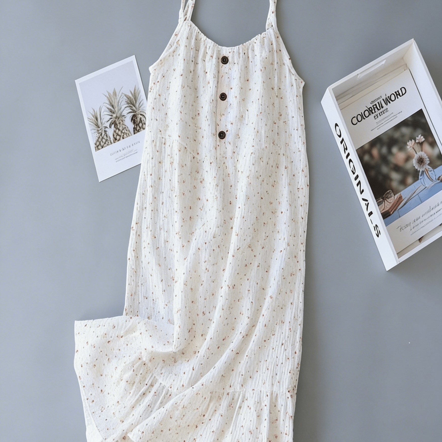Image of Breathable Crinkled, Dainty Prints, Cami Straps, Hem & Red Front Buttons—soft, Loose, And Perfect For Nights Or Lazy Loungewear Days