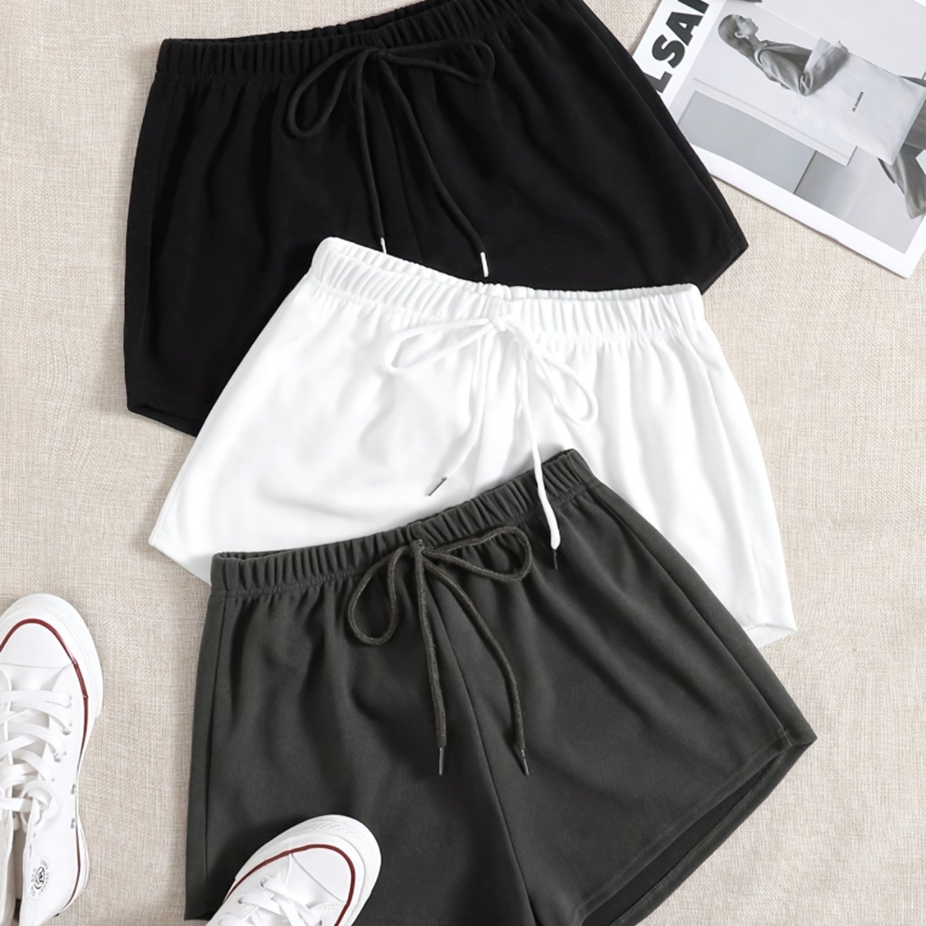 C-109 Women's Shorts, , 3pcs Set, Drawstring Decoration, Elastic Waist, Casual And Comfortable