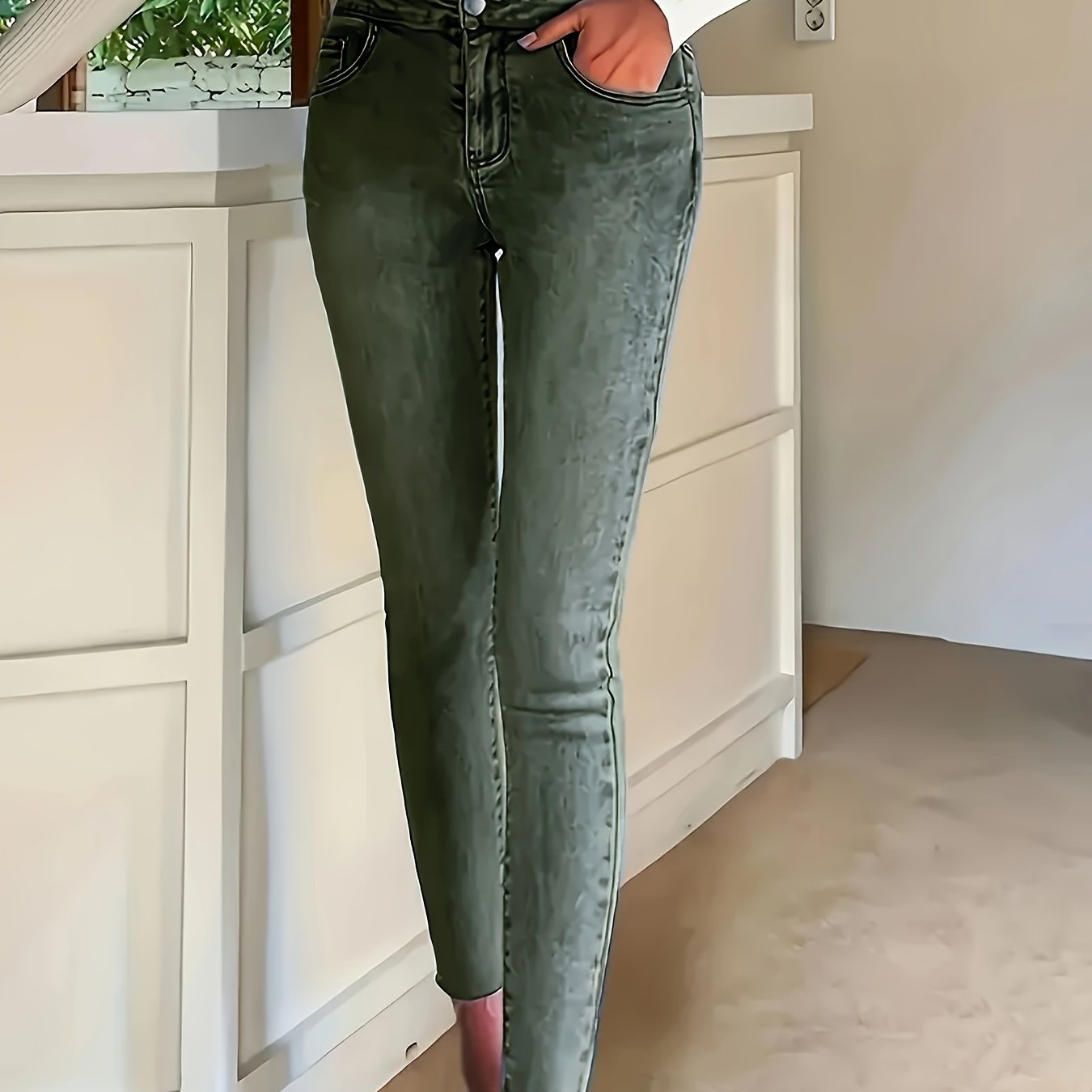 Women's Denim High-waisted Skinny Casual Pants, Slim-fitting Small-leg Pants, Stretch Small-leg Pants
