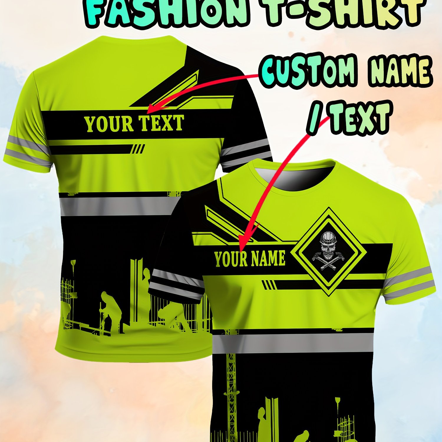 TEMU Men's Heavyweight Custom T-shirt | Personalized Name/text/logo Printing, Short Sleeve Crew Neck Casual Workwear And Promotional T-shirt, Bulk