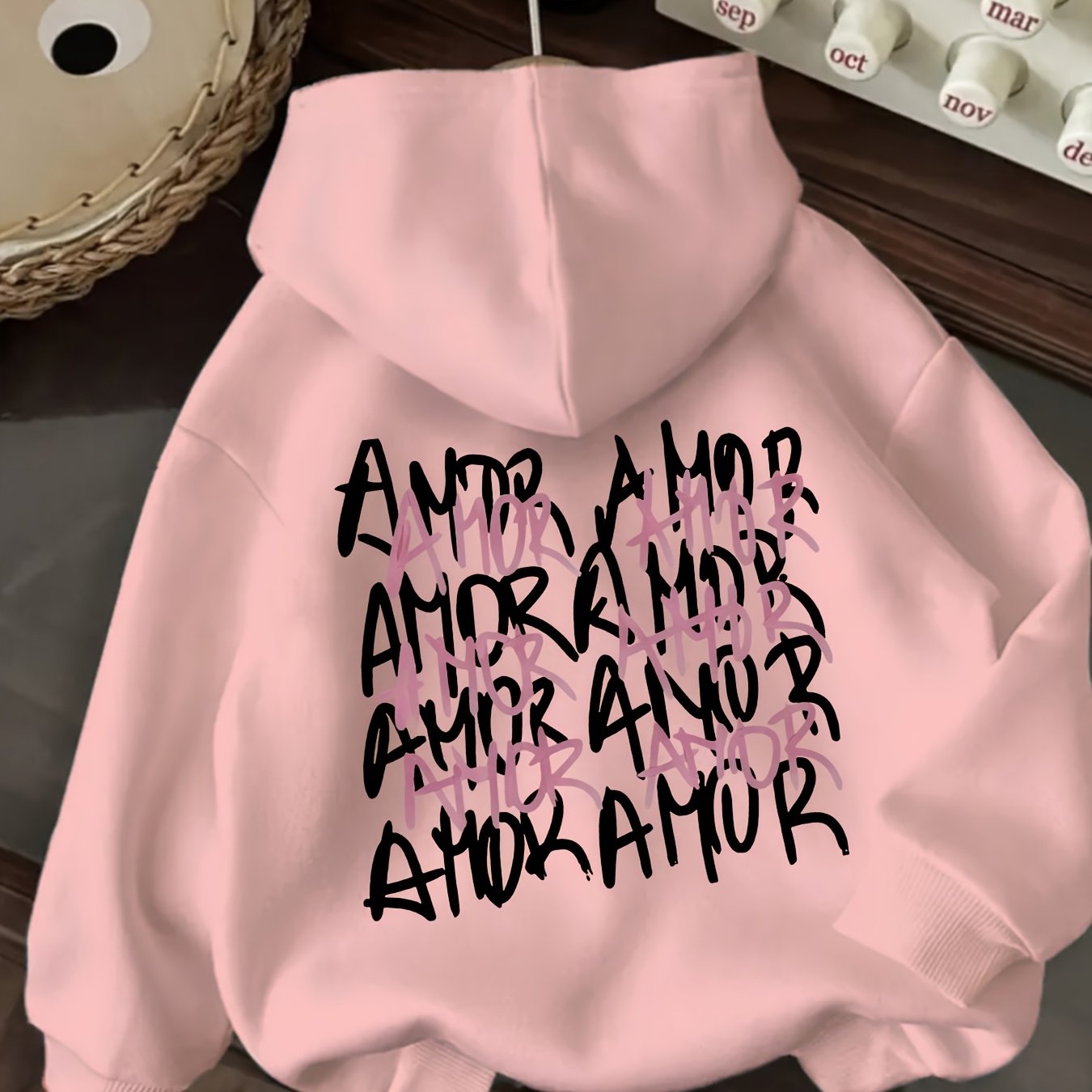 TEMU Sweat à capuche avec imprimé de lettres AMOR, sweat à cordon de serrage décontracté pour l'hiver et , collection de vêtements pour femmes, haut