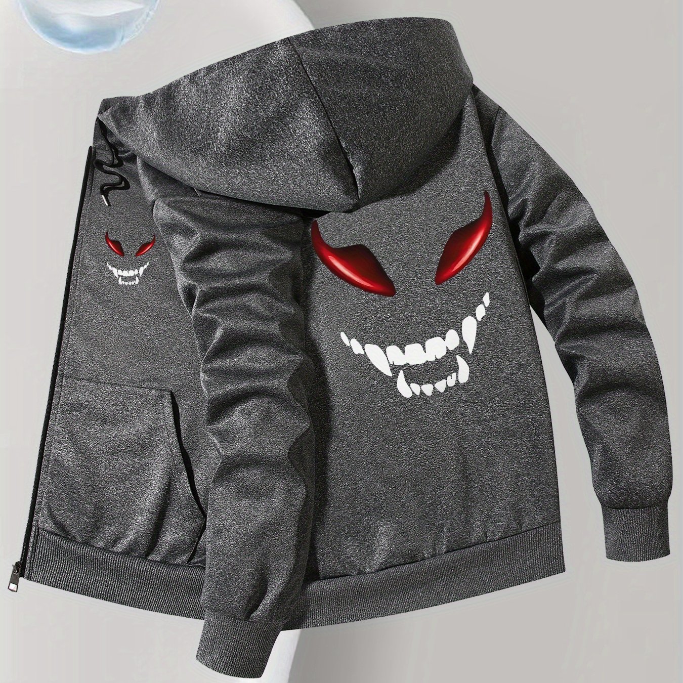 TEMU Men's Demon Face Hooded Jacket, Fashionable Versatile Hooded Outerwear Jacket
