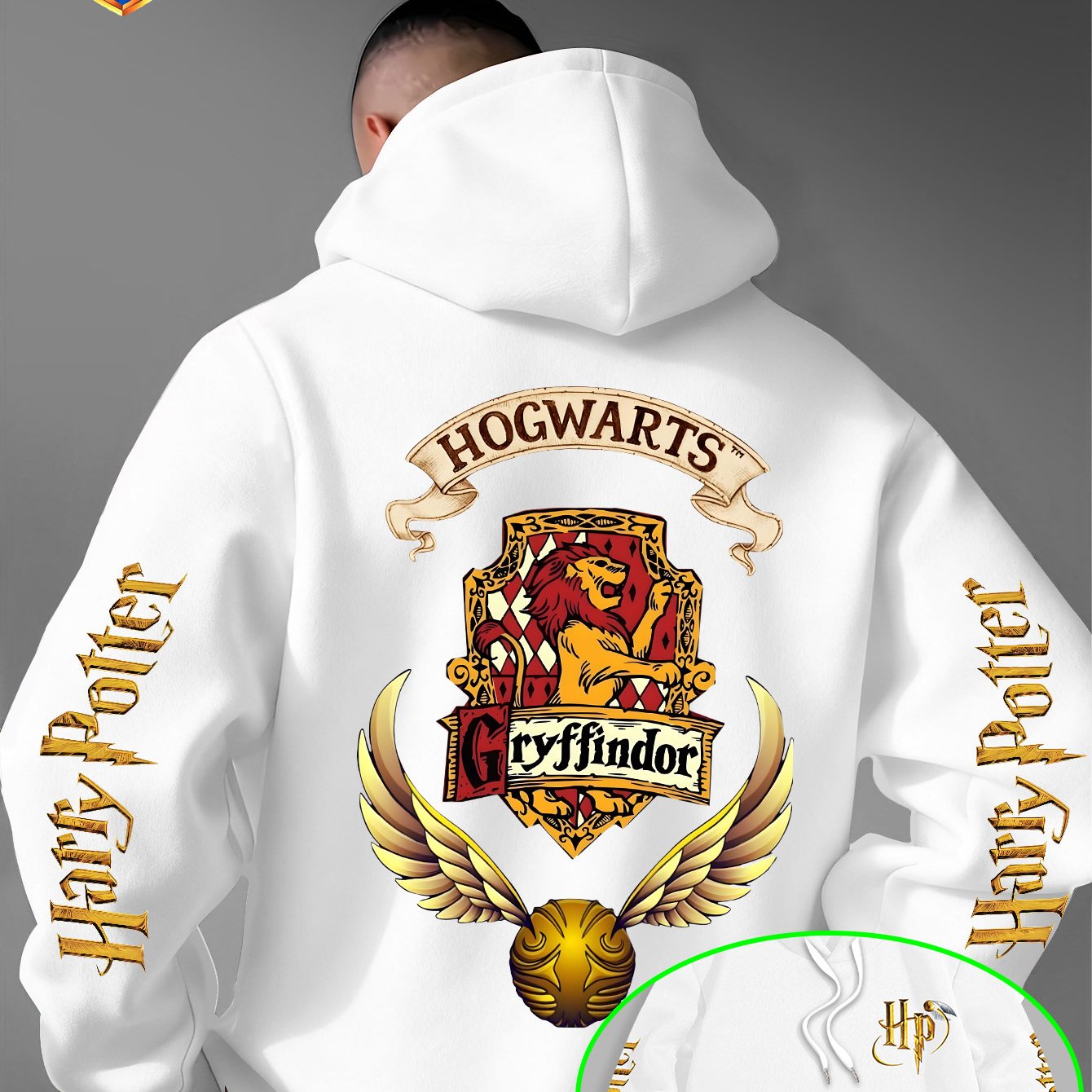 TEMU Harry Potter Gryffindor Badge Print Hooded Sweatshirt, Double-sided Letter Design Loose Top, Magical Merchandise Style Men's Casual All-matching