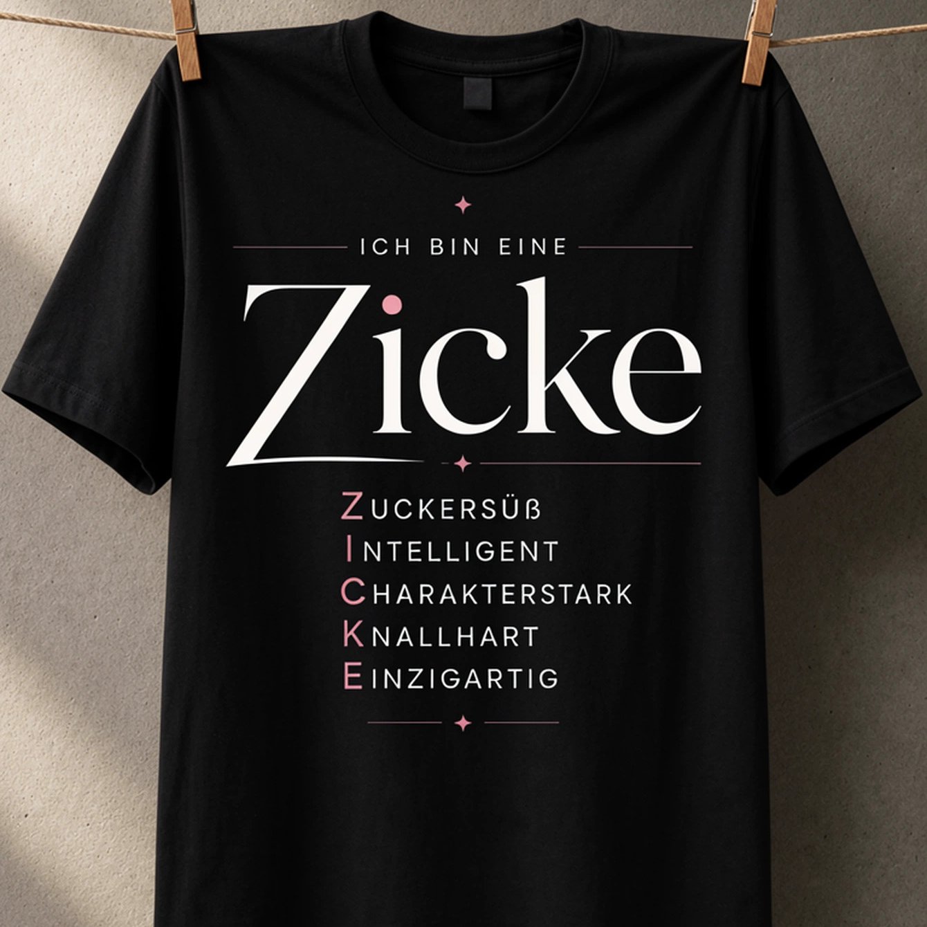 Image of Ich Bin Eine Zicke Pink Comic Checklist With Hearts Crown Lightning And Personality Words Graphic Tee Unisex All T-shirt