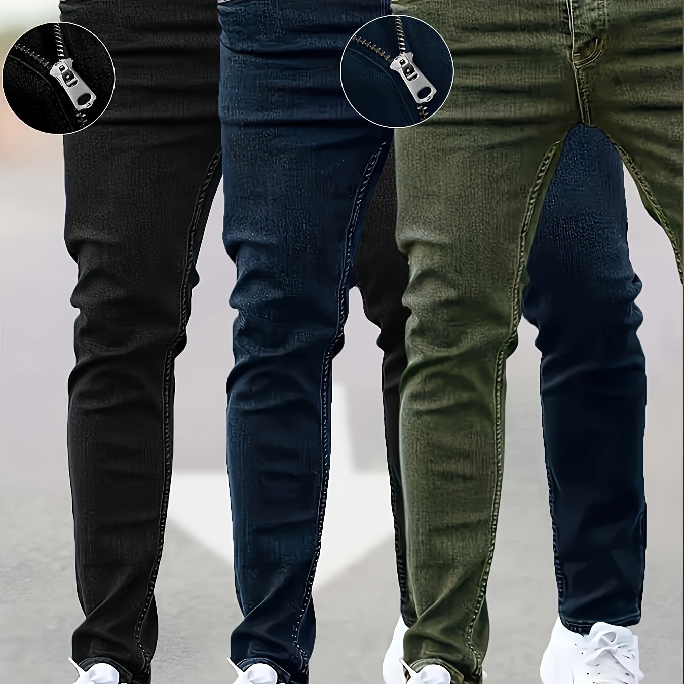 TEMU 3pcs - Cost-effective Men's Jeans - Street Style Trendy Slim Fit Men's Jeans - Wearable In