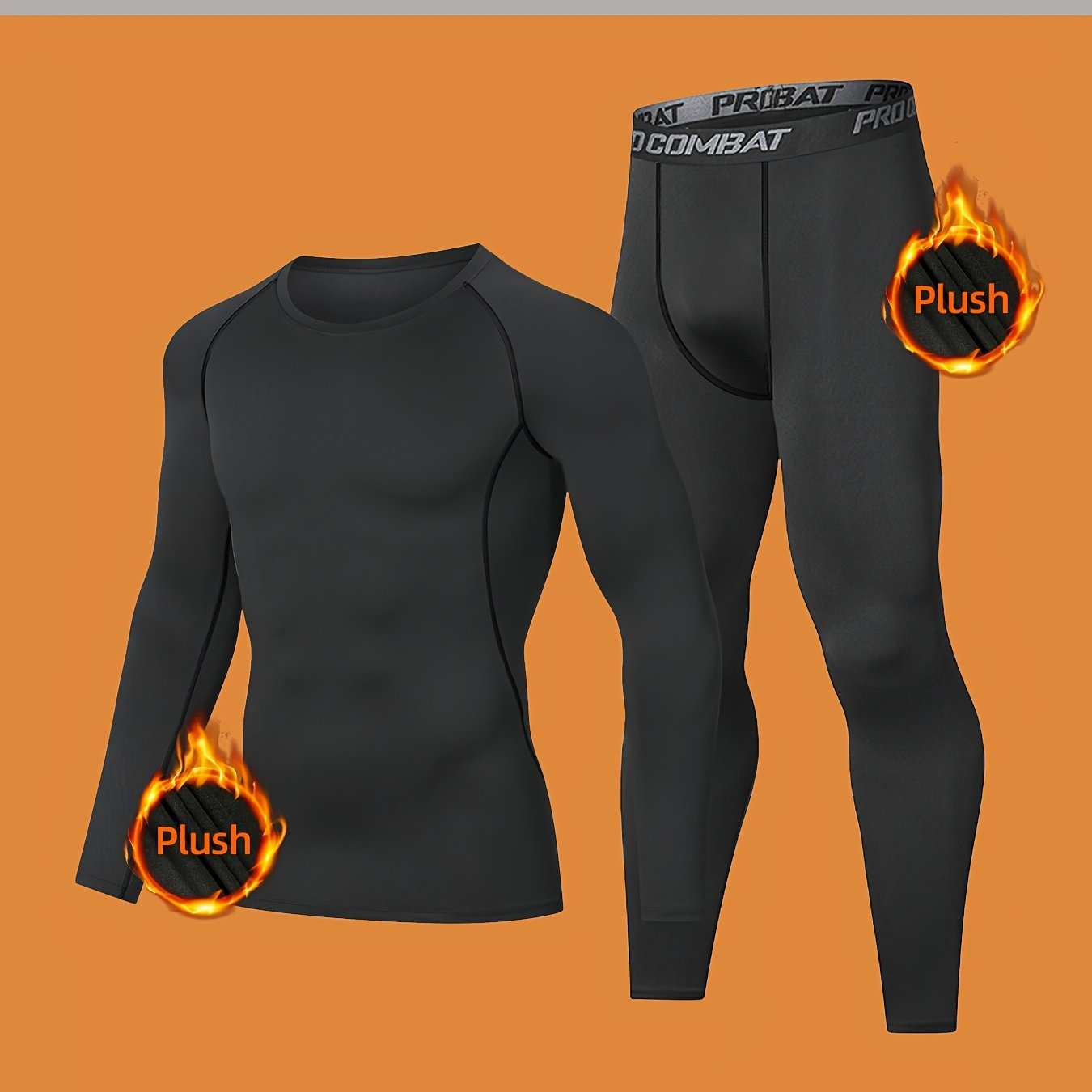 TEMU Men's Thermal Base Layer Set - Moisture-wicking & Breathable Long Sleeve & Leggings - Running And Fitness